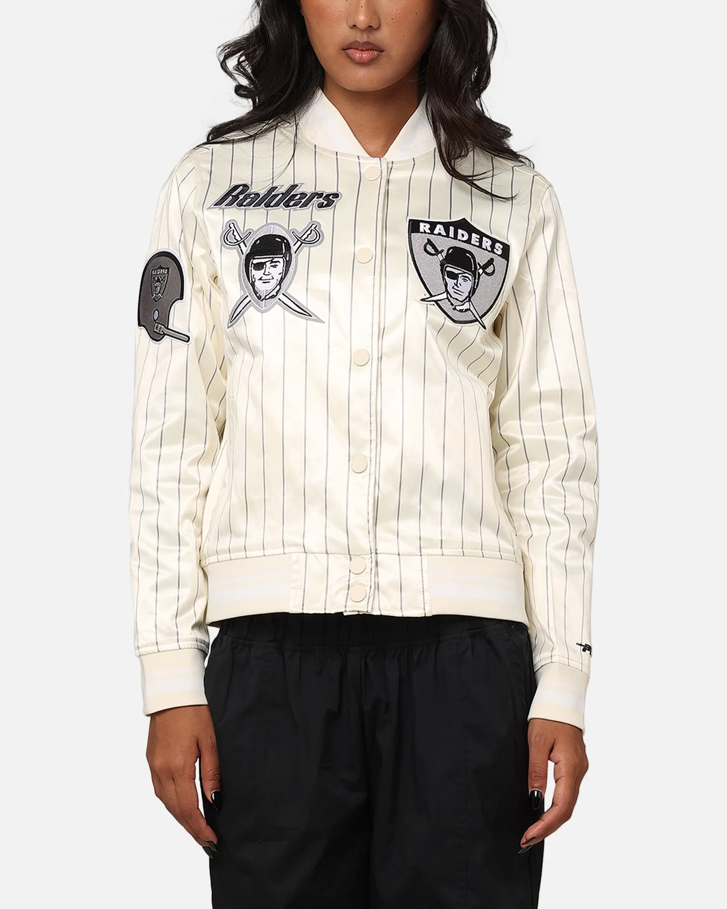 Pro Standard Women's Las Vegas Raiders Satin Jacket Eggshell/Grey sold by Culture Kings