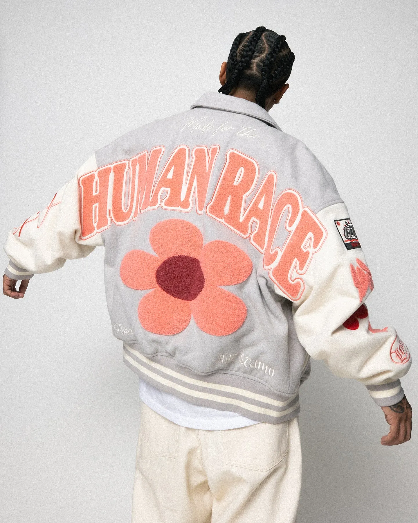 Loiter Flower Varsity Jacket Light Grey/Off White sold by Culture Kings product image thumbnail 2