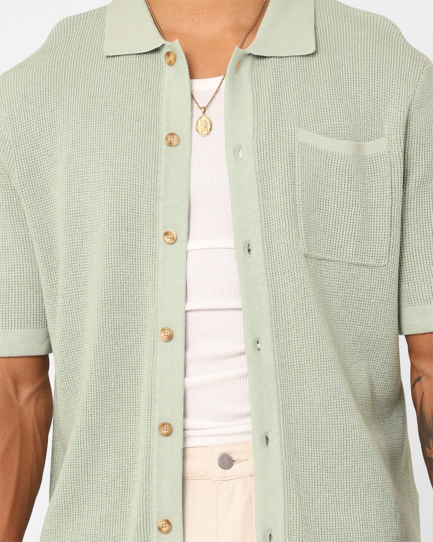 XXIII Zyair Knit Rib Button Up Shirt Sage sold by Culture Kings product image thumbnail 4