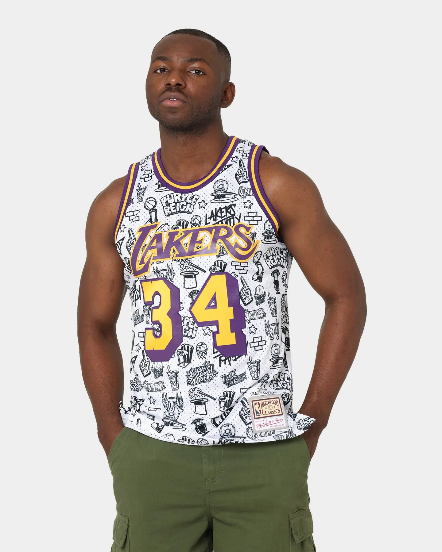 Mitchell & Ness 1996 Los Angeles Lakers Shaquille O'Neal #34 Doodle Swingman Jersey White sold by Culture Kings