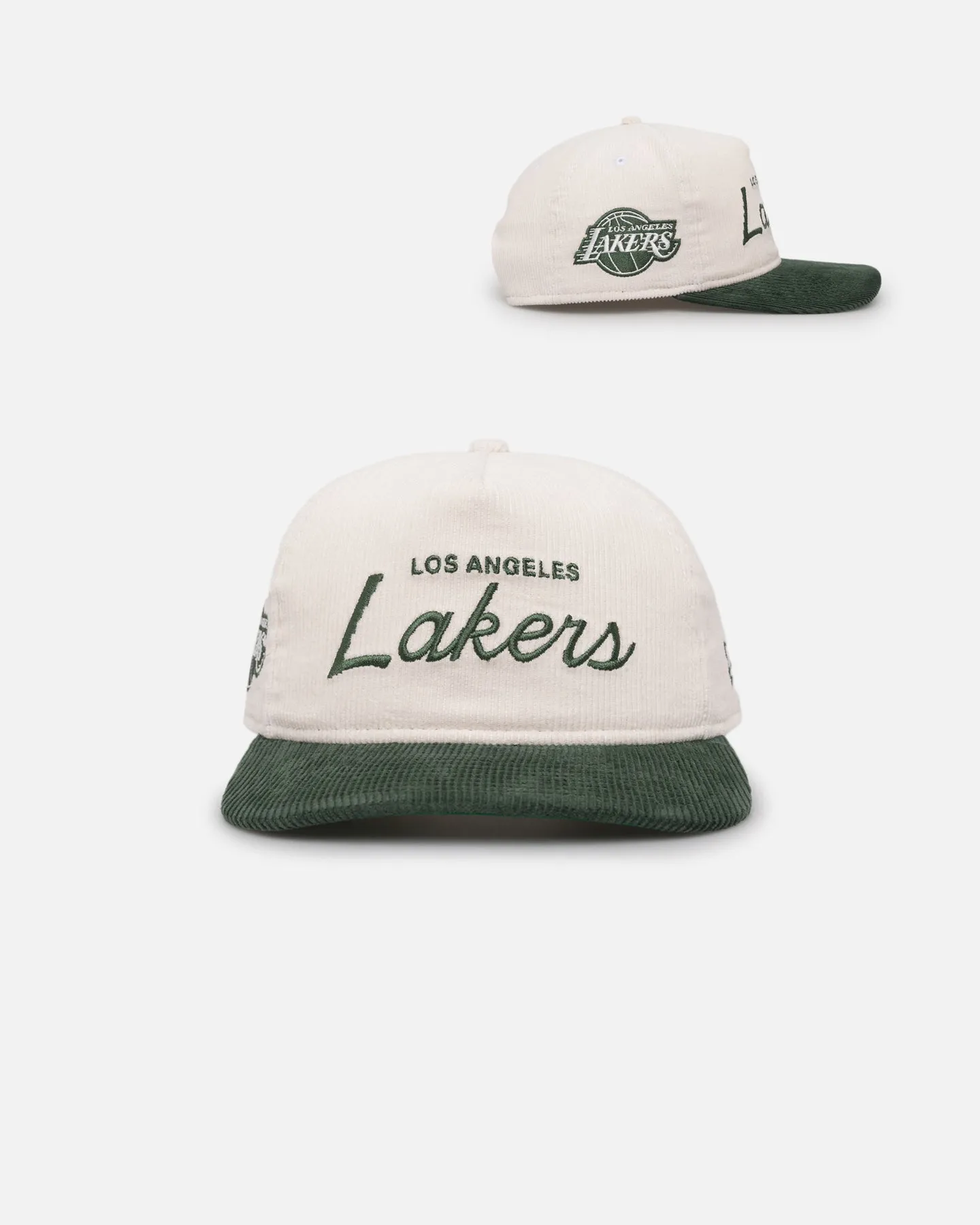 New Era Los Angeles Lakers 'Currency Corduroy' Golfer Pre-Curved Snapback Chrome White sold by Culture Kings