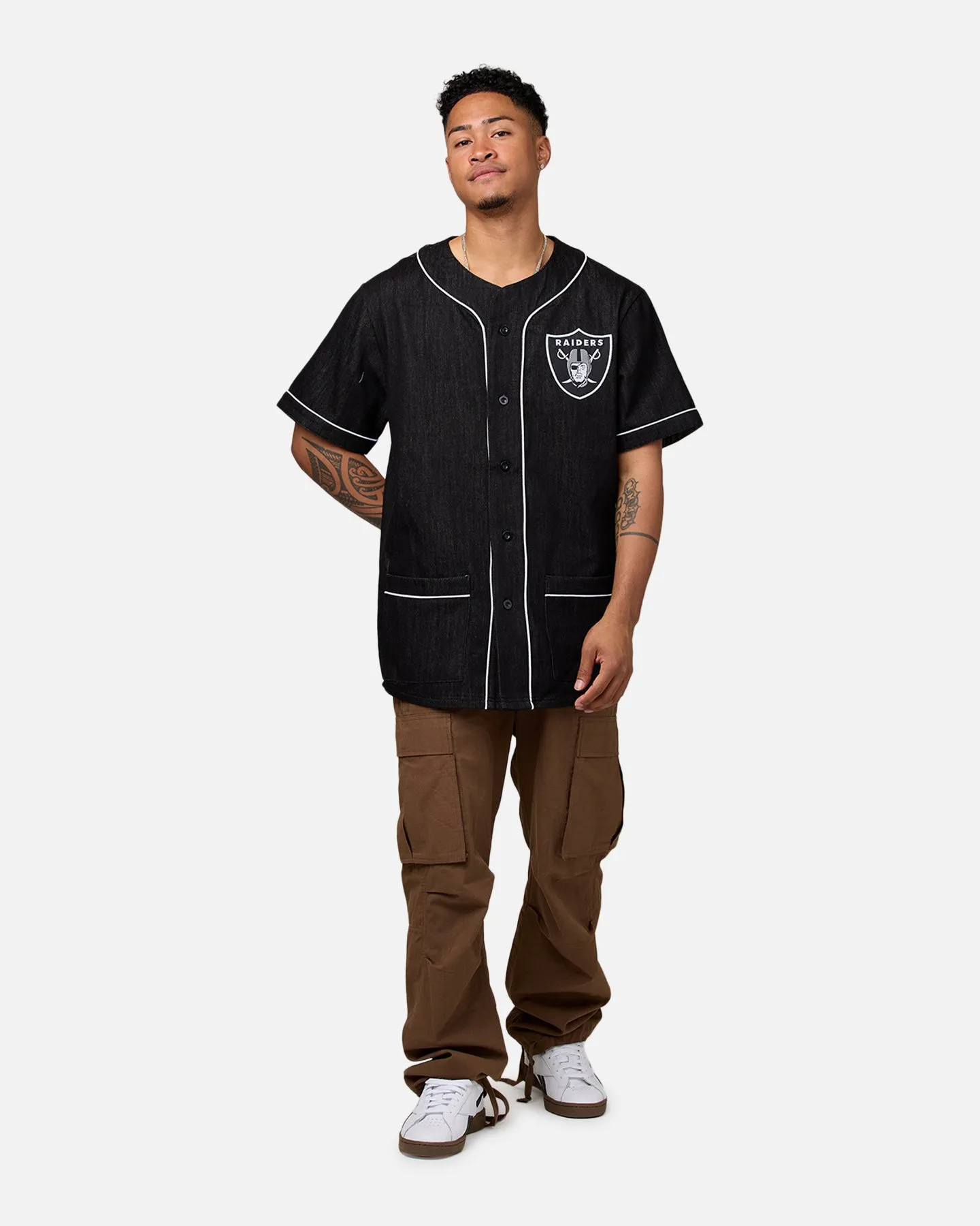 Majestic Athletic Las Vegas Raiders Denim Button Up Shirt Washed Black Denim sold by Culture Kings product image thumbnail 3