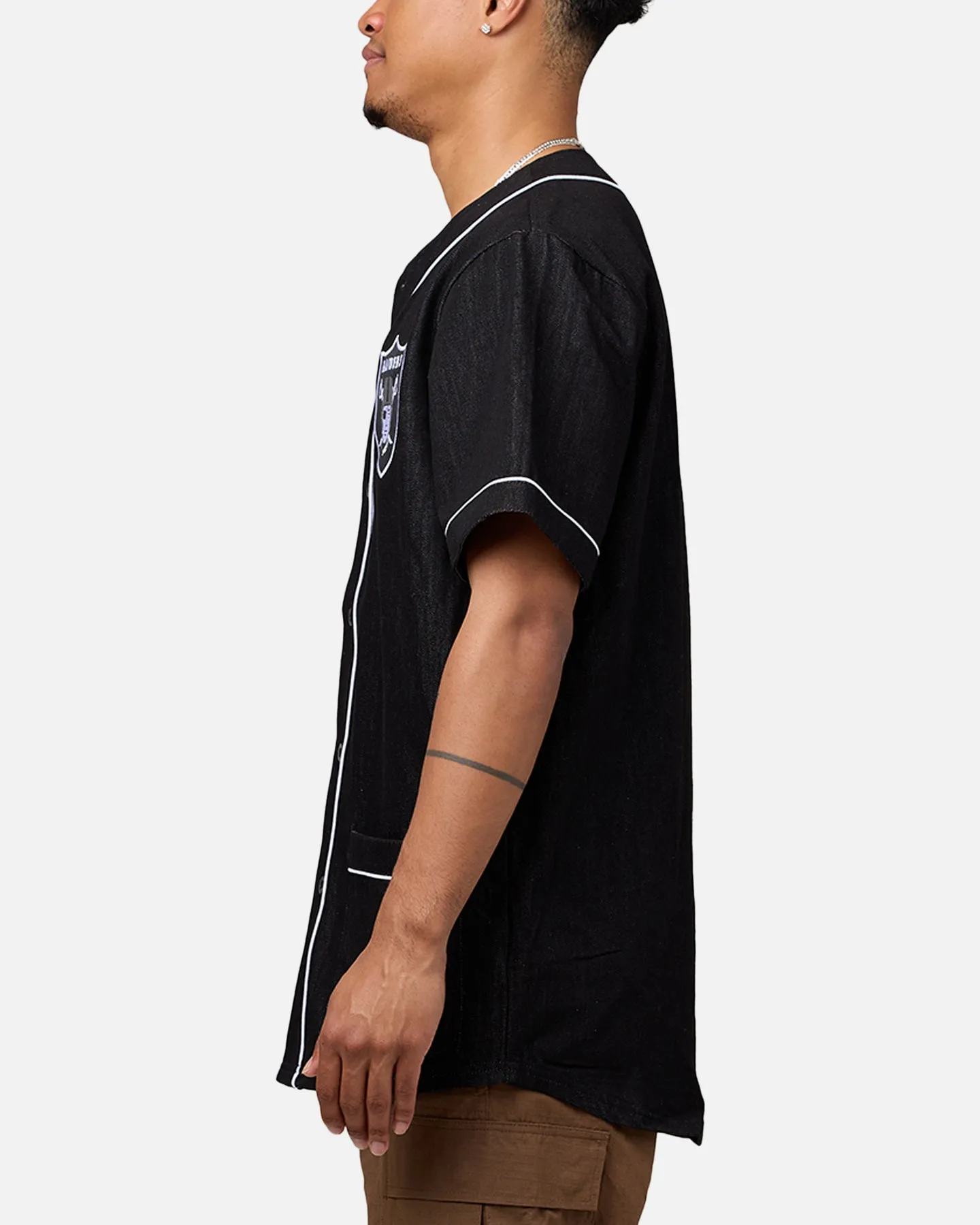 Majestic Athletic Las Vegas Raiders Denim Button Up Shirt Washed Black Denim sold by Culture Kings product image thumbnail 5