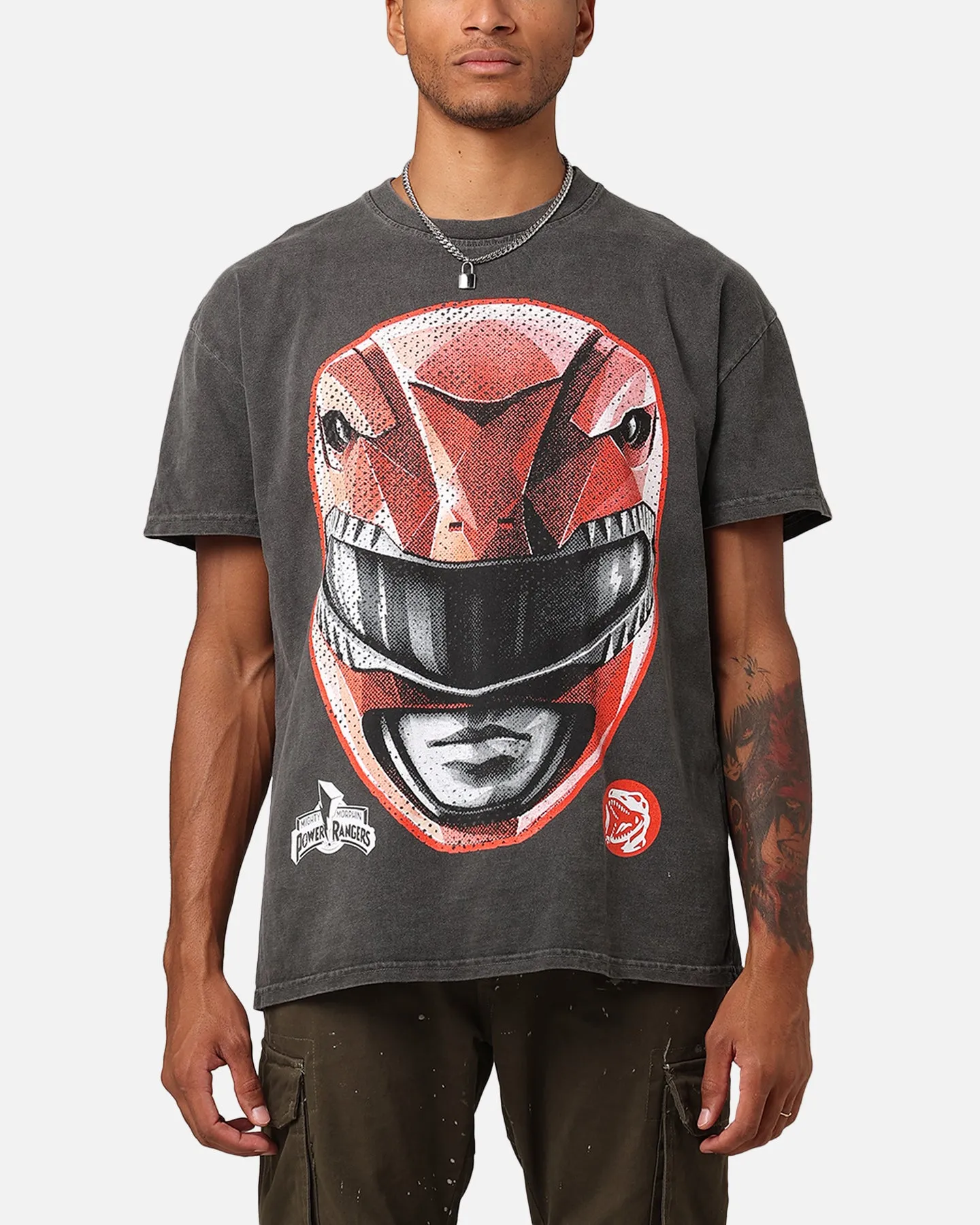 American Thrift X Power Rangers Red Ranger Big Head Heavyweight Vintage T-Shirt Black Wash sold by Culture Kings