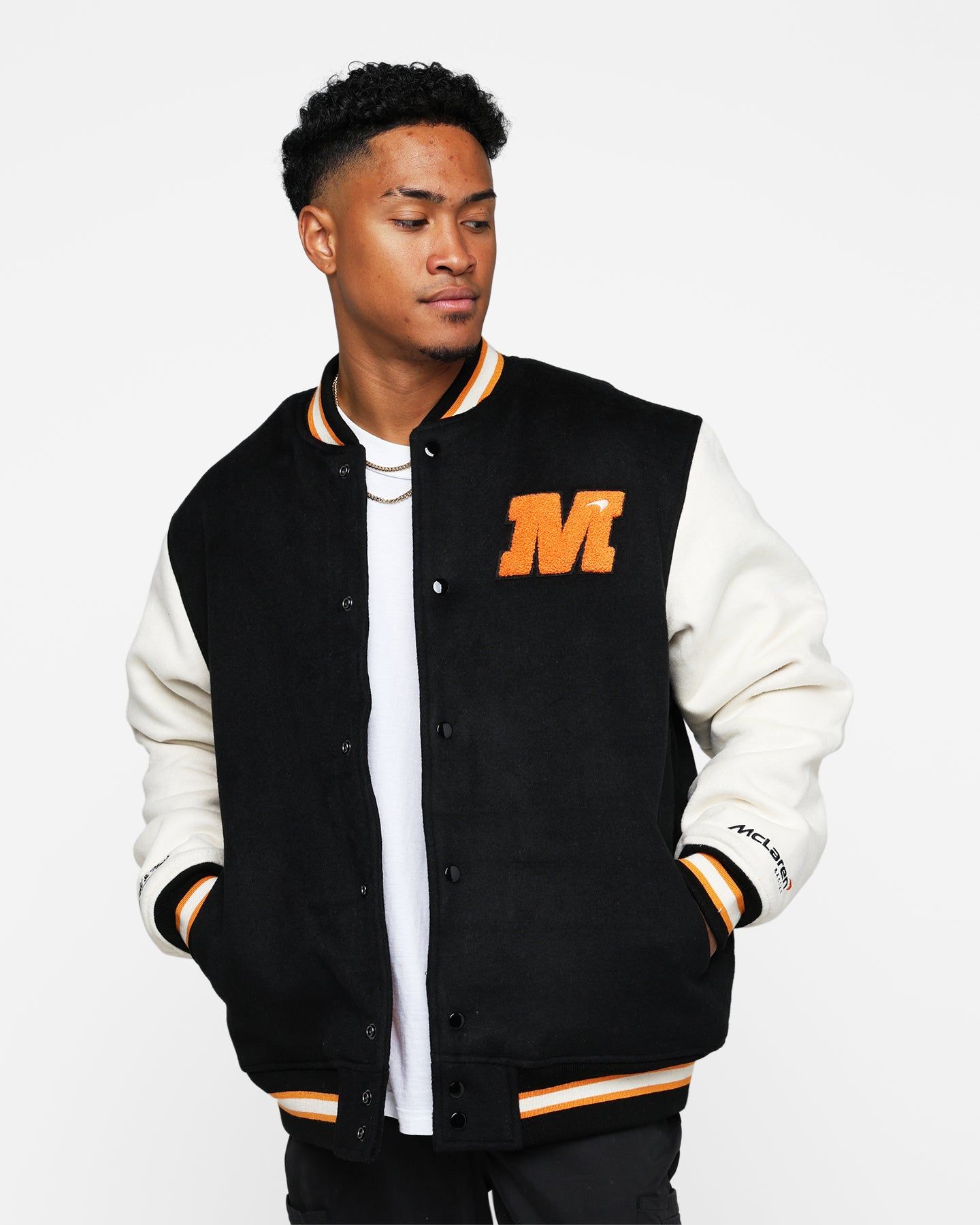 Mitchell & Ness X McLaren X Culture Kings Las Vegas Collection Varsity Jacket Black/Cream sold by Culture Kings