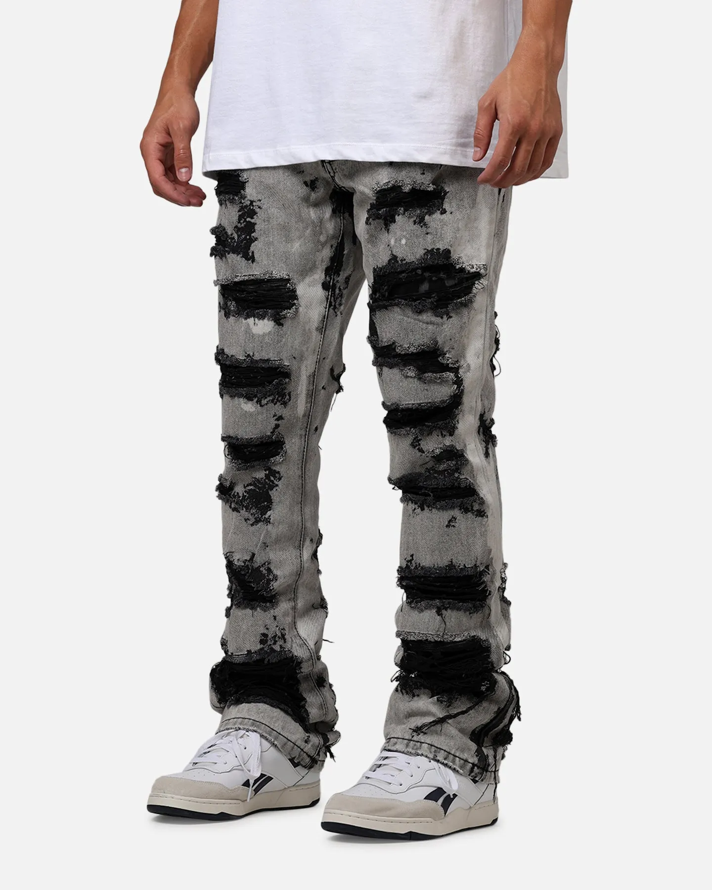 MNML B668 Rock Distress Flare Denim Jeans Light Grey sold by Culture Kings product image thumbnail 4
