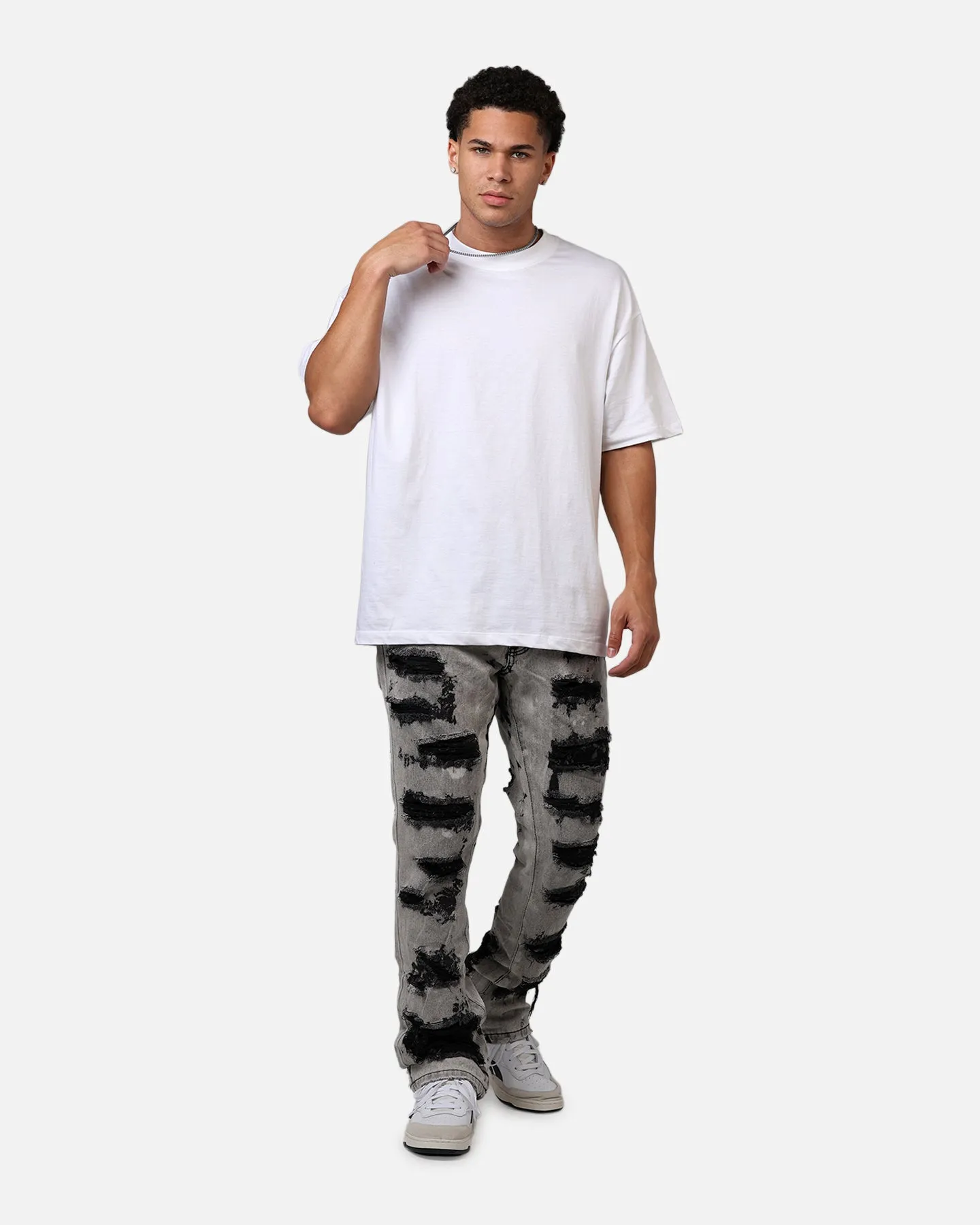 MNML B668 Rock Distress Flare Denim Jeans Light Grey sold by Culture Kings product image thumbnail 2