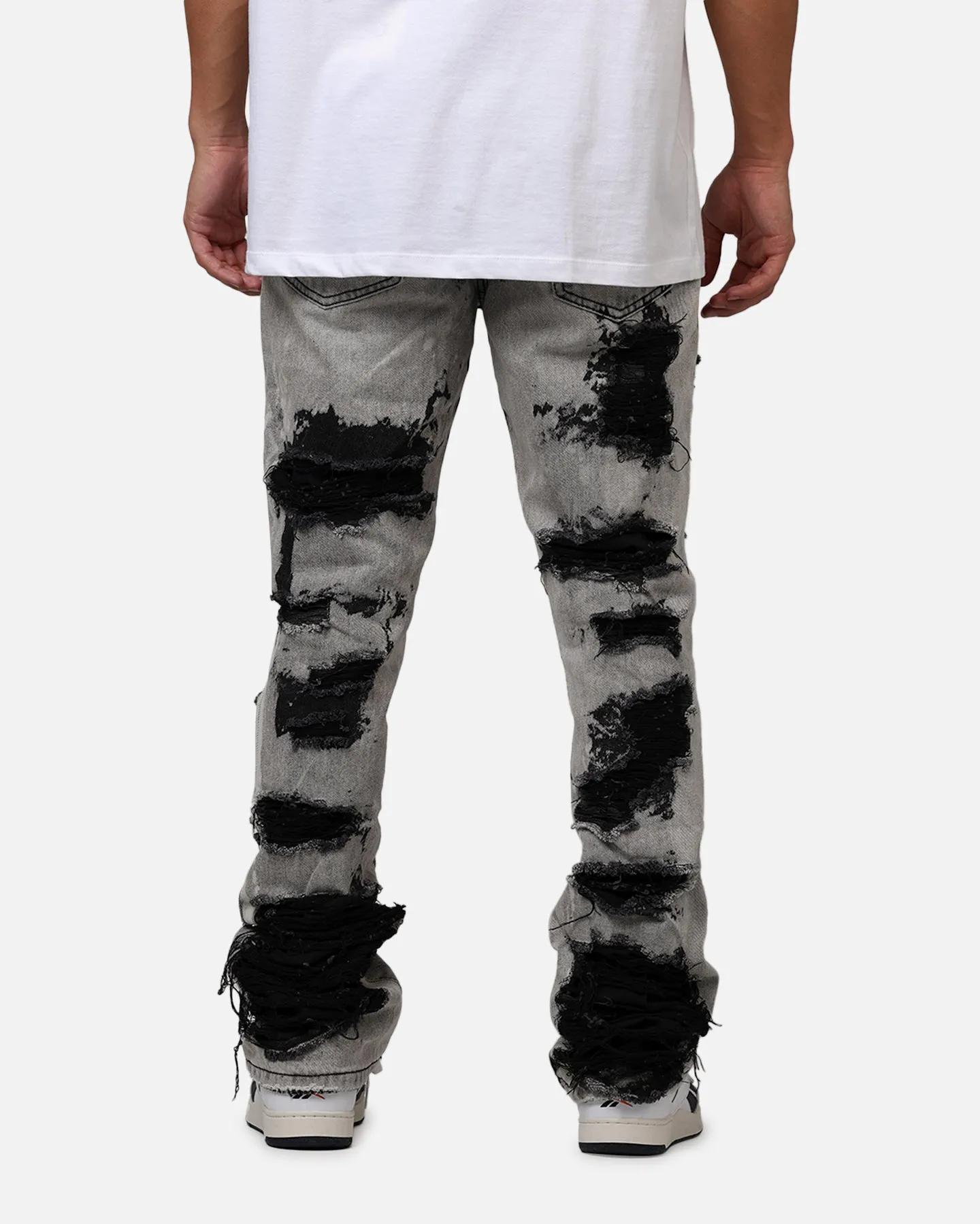 MNML B668 Rock Distress Flare Denim Jeans Light Grey sold by Culture Kings product image thumbnail 5
