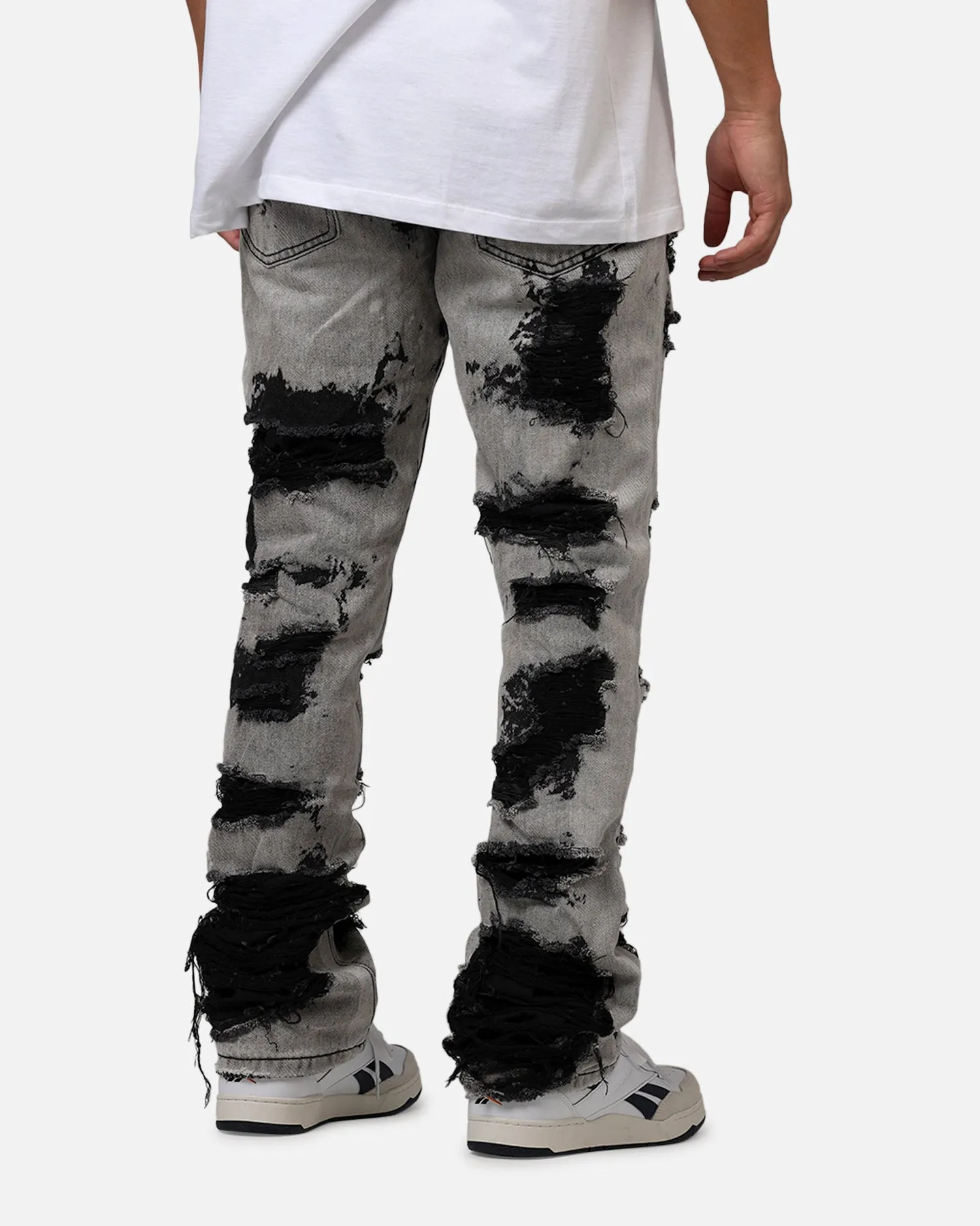 MNML B668 Rock Distress Flare Denim Jeans Light Grey sold by Culture Kings product image thumbnail 3
