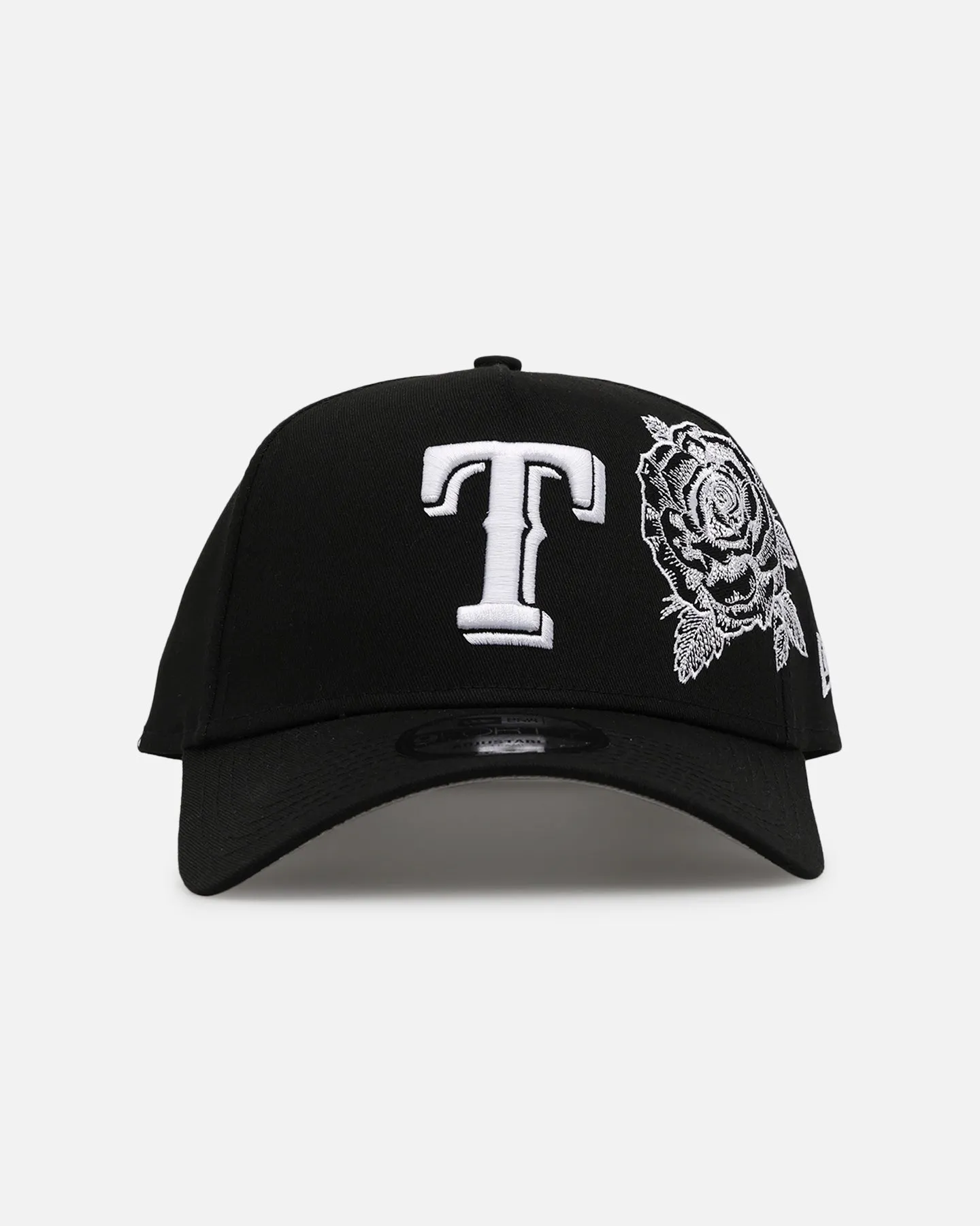 New Era Texas Rangers 'Ornate Rose' 9FORTY A-Frame Snapback Black/White sold by Culture Kings