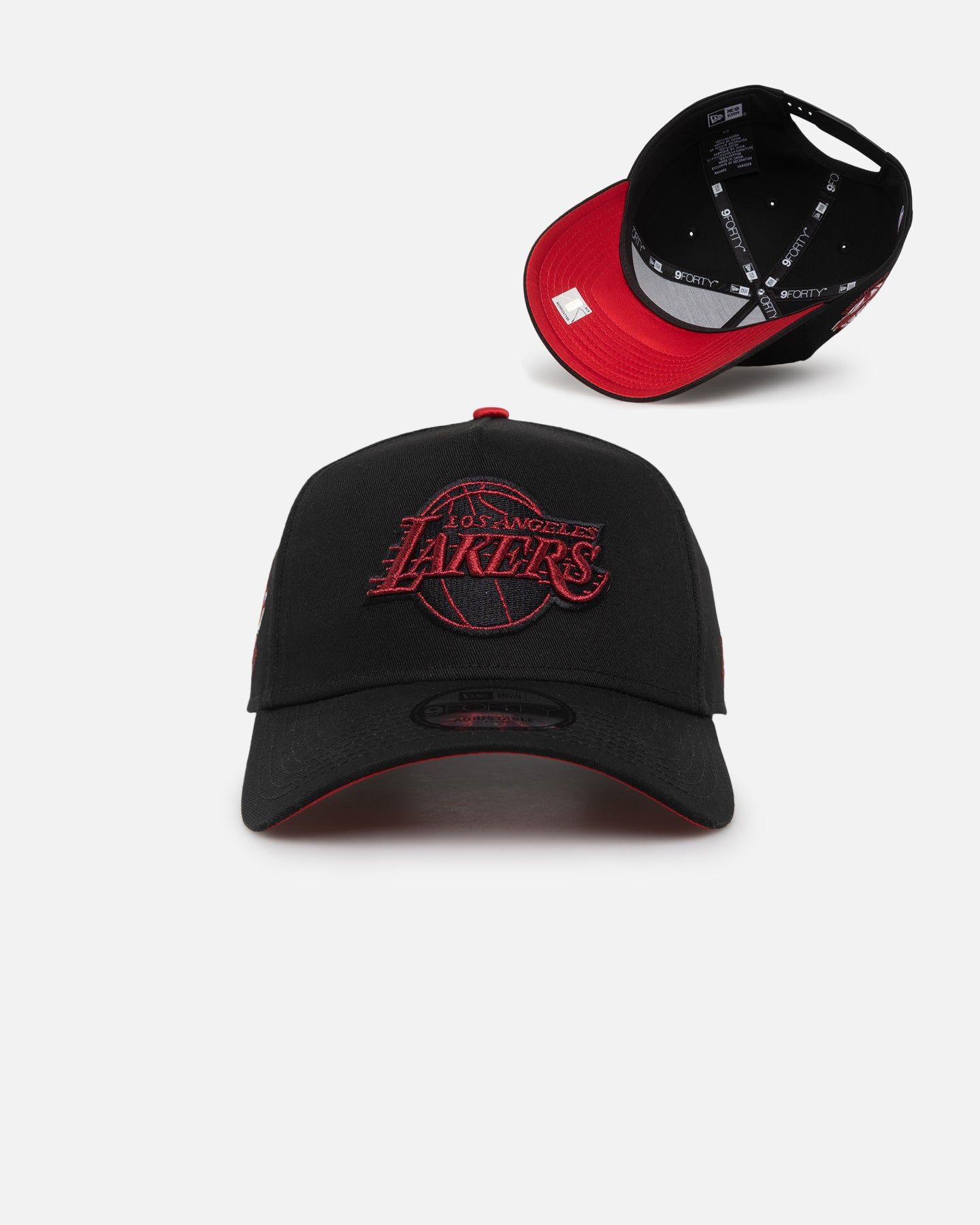 New Era Los Angeles Lakers 'Satin Scarlet' 9FORTY A-Frame Snapback Black/Scarlet sold by Culture Kings
