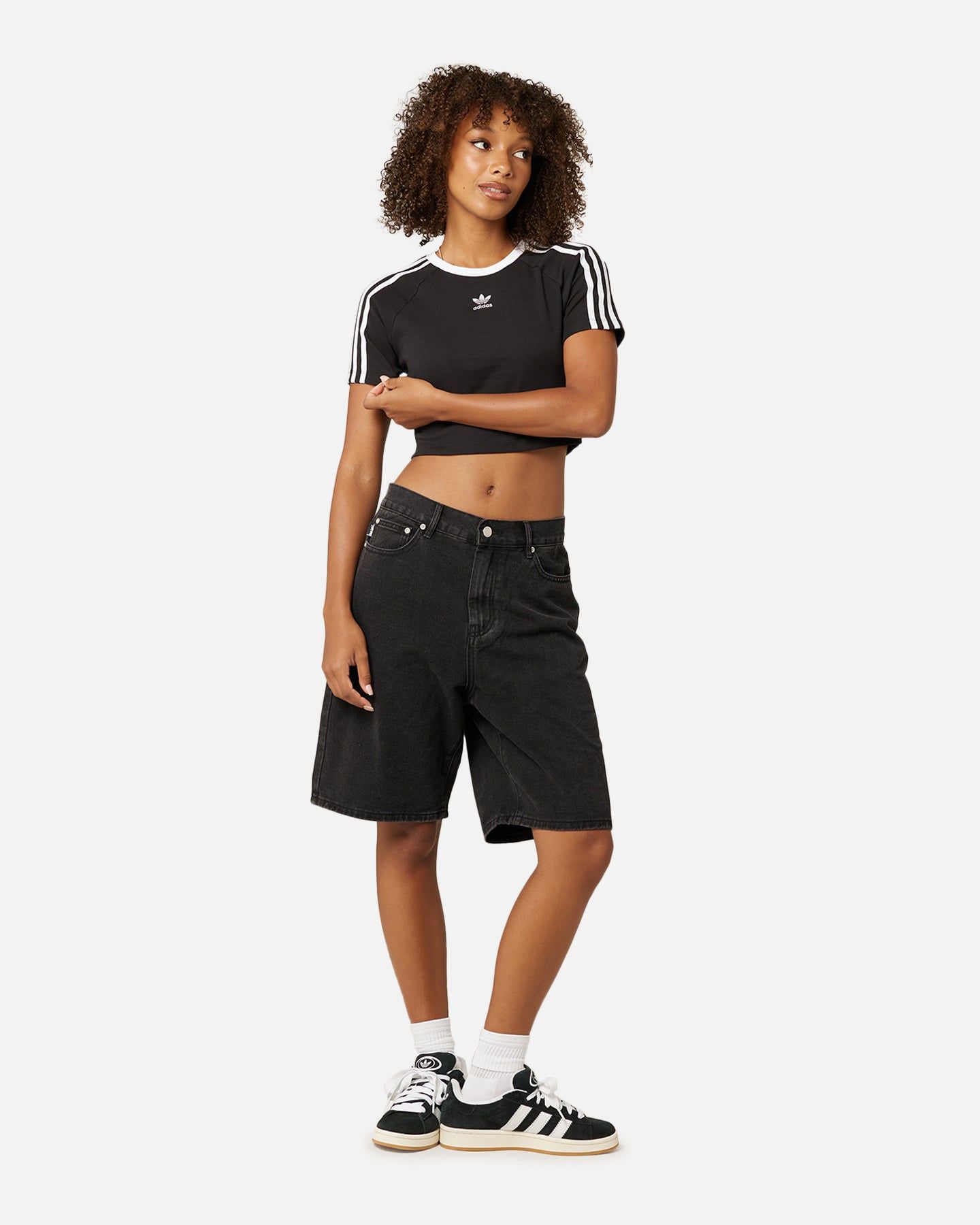 Adidas Women's 3-Stripes Baby T-Shirt Black sold by Culture Kings product image thumbnail 2