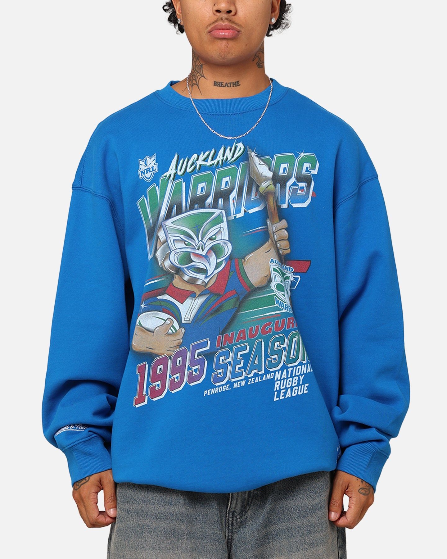 Mitchell & Ness New Zealand Warriors Inaugural Season Crewneck Blue sold by Culture Kings