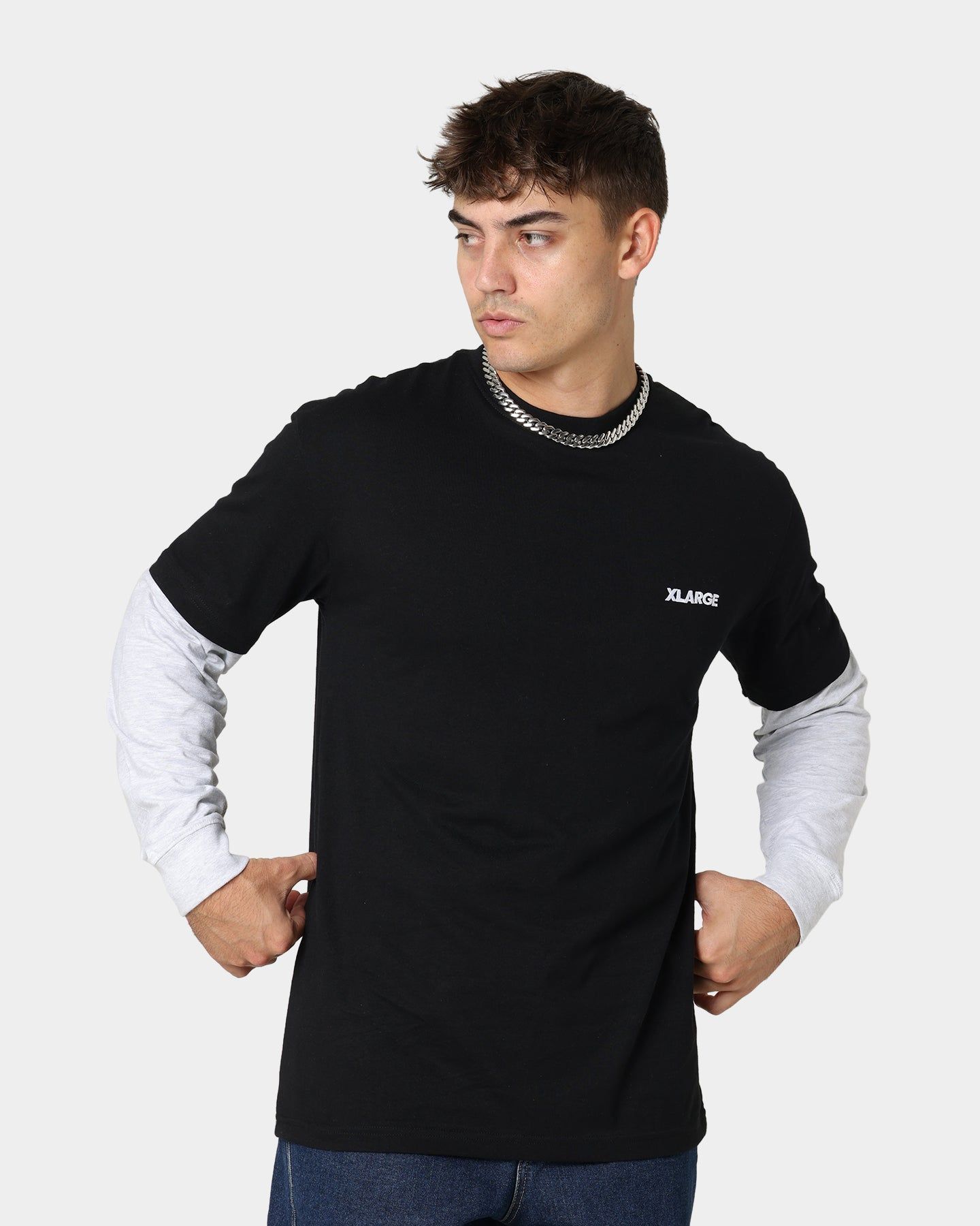 XLARGE 91 Double Long Sleeve T-Shirt Black/Snow Marle sold by Culture Kings