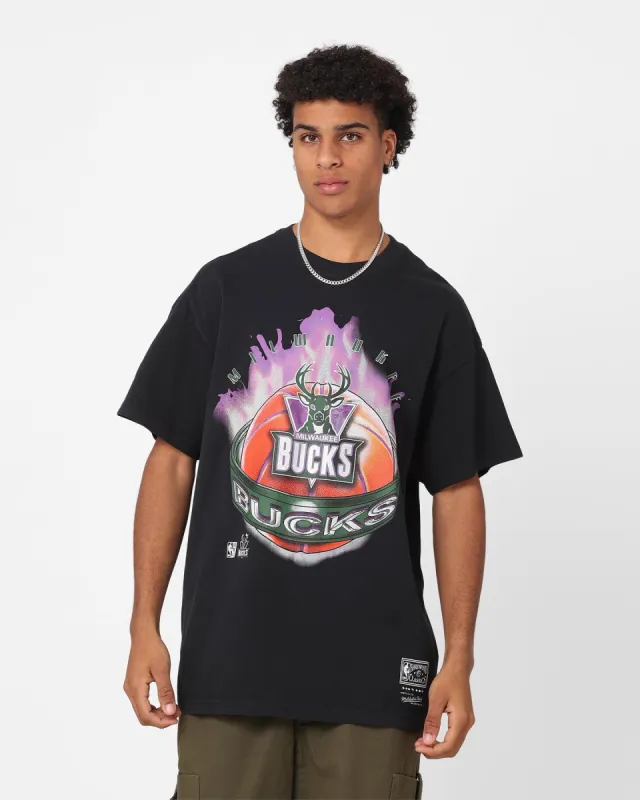 Mitchell & Ness Milwaukee Bucks On Fire T-Shirt Faded Black sold by Culture Kings