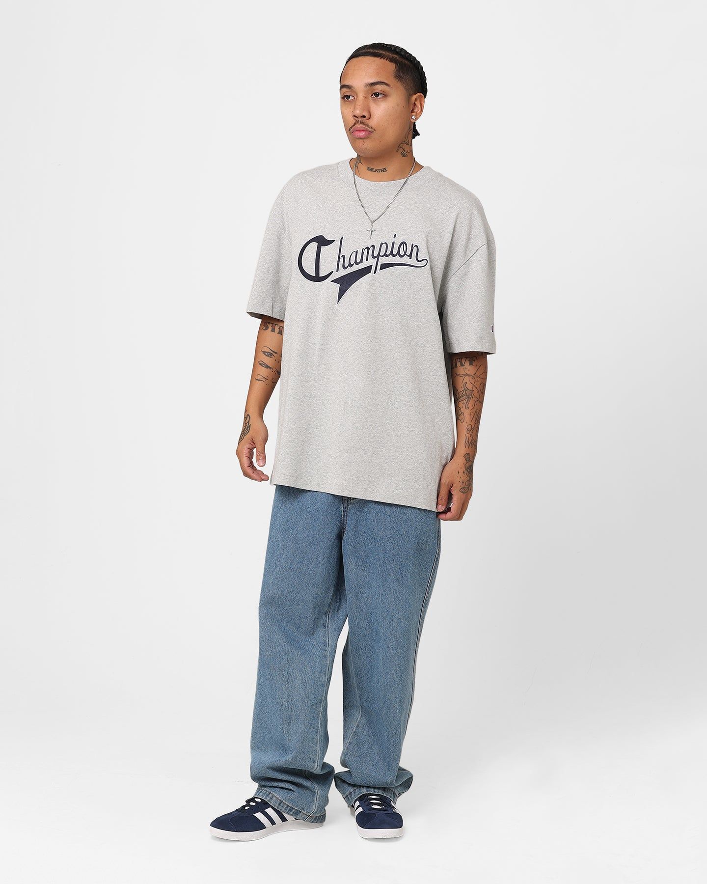 Champion Heritage Collegiate Cursive Logo T-Shirt Oxford Heather sold by Culture Kings product image thumbnail 2