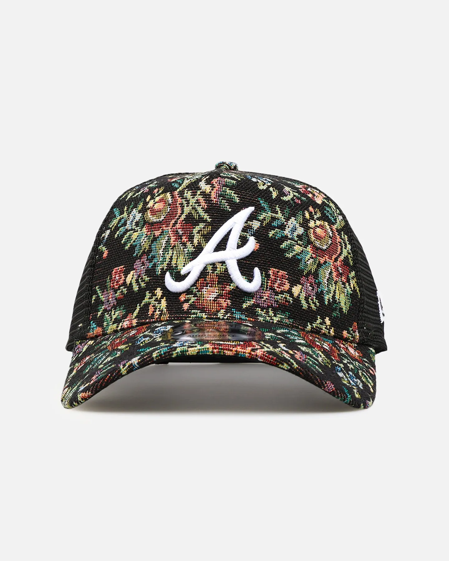 New Era Atlanta Braves 'Black Floral Tapestry' 9FORTY A-Frame Trucker Snapback Tapestry sold by Culture Kings