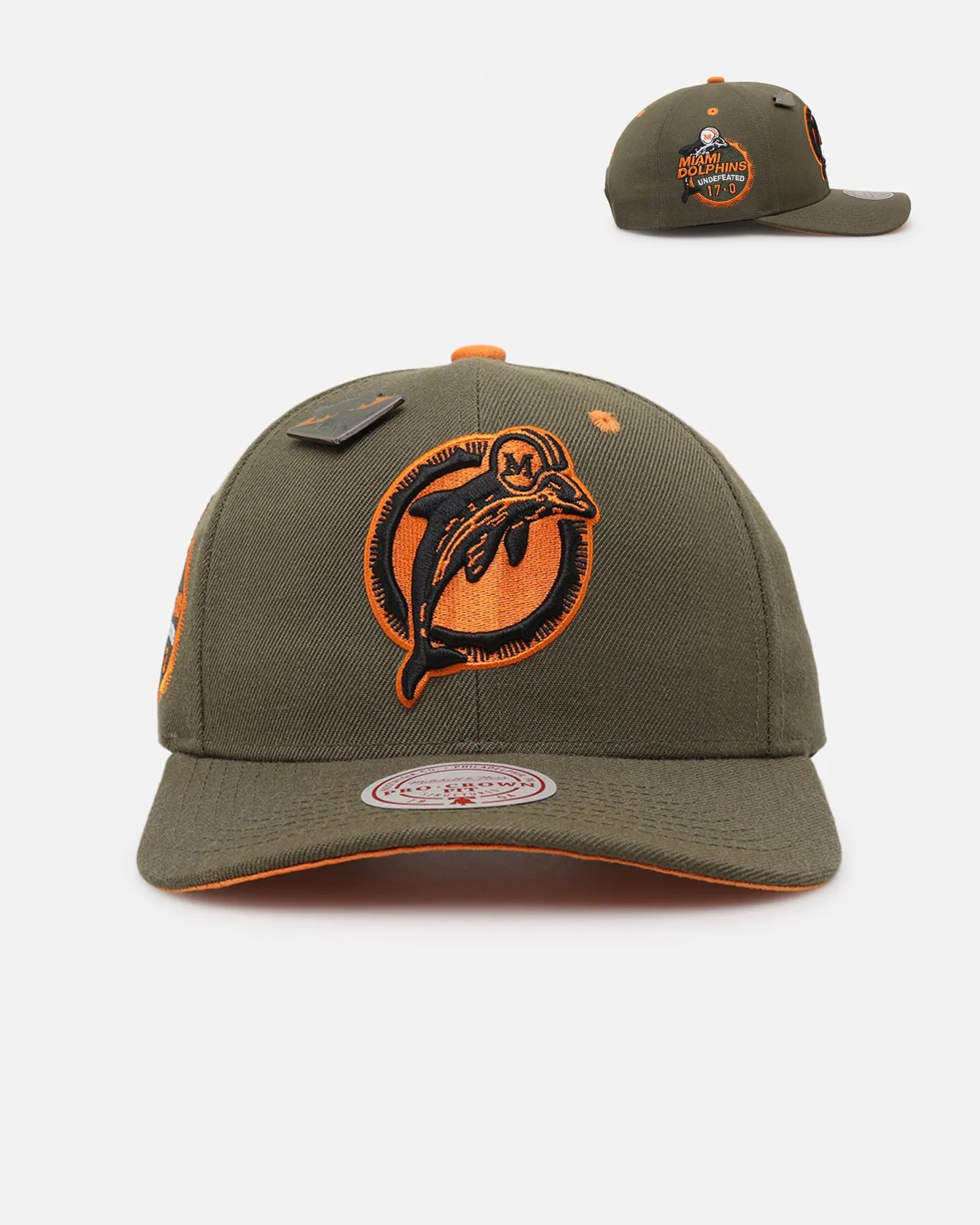 Mitchell & Ness Miami Dolphins 'Harmony of Hues' Pro Crown Snapback Olive/Orange sold by Culture Kings