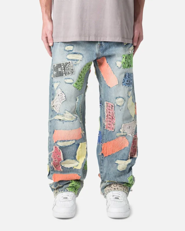 MNML Ultra Baggy Bandana Patch Denim Jeans Blue/Multi sold by Culture Kings