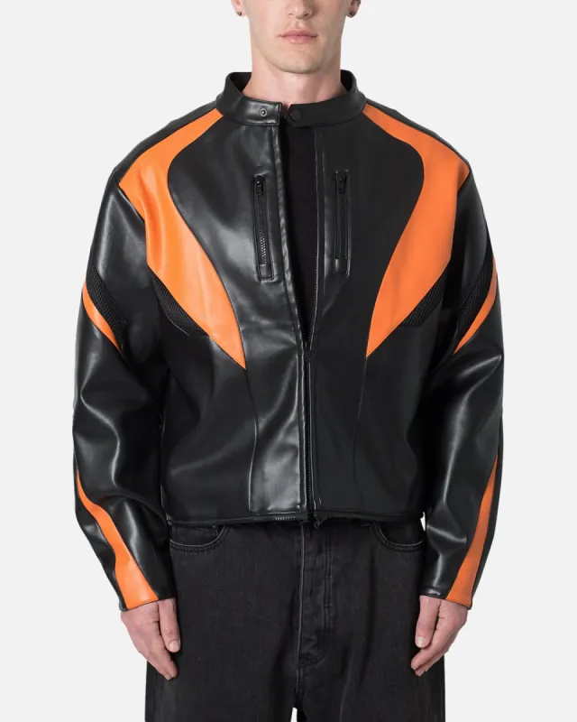 MNML Cropped Leather Race Jacket Black/Orange sold by Culture Kings