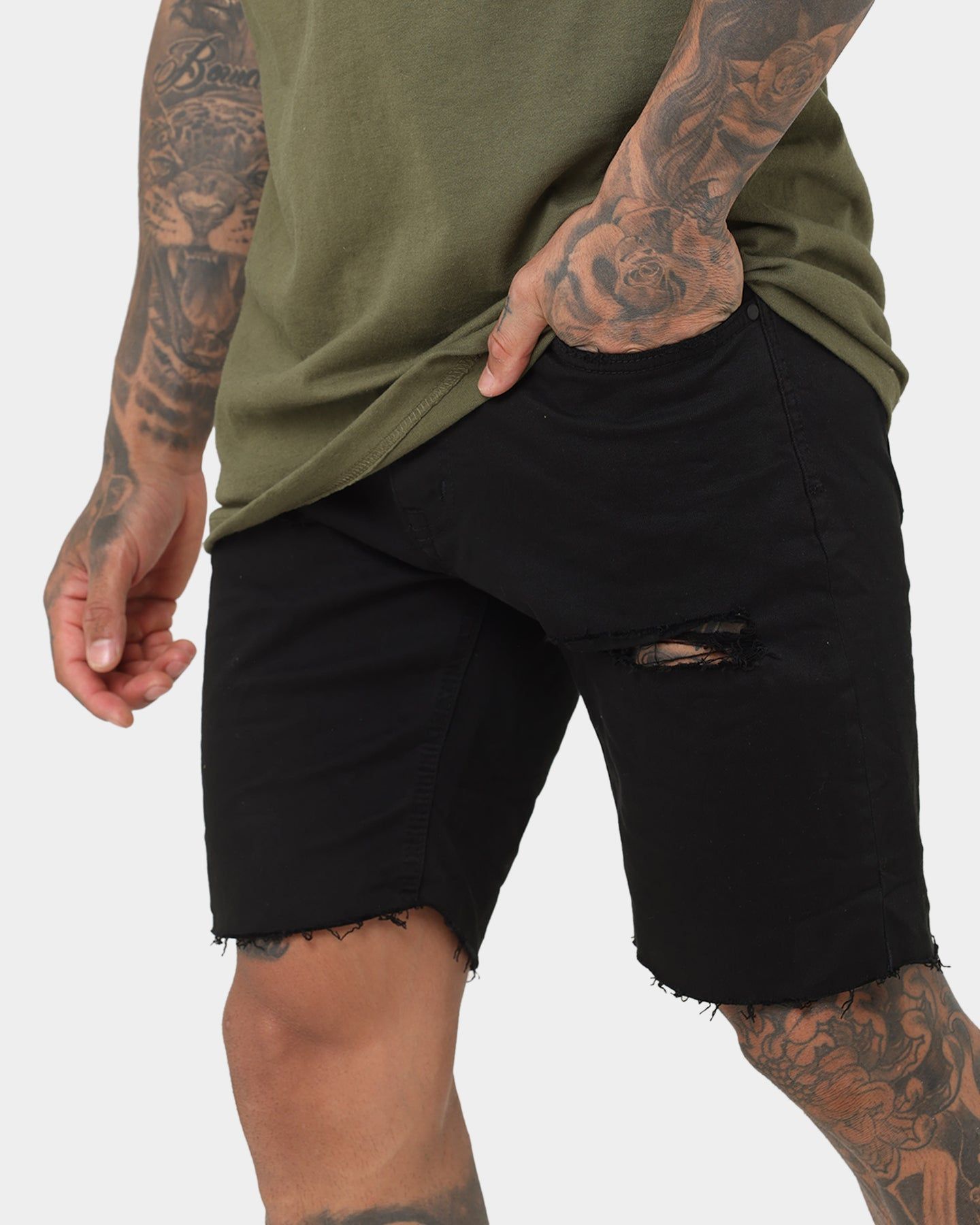 Nena and Pasadena Rawlins Denim Shorts Destroyed Jet Black sold by Culture Kings product image thumbnail 4