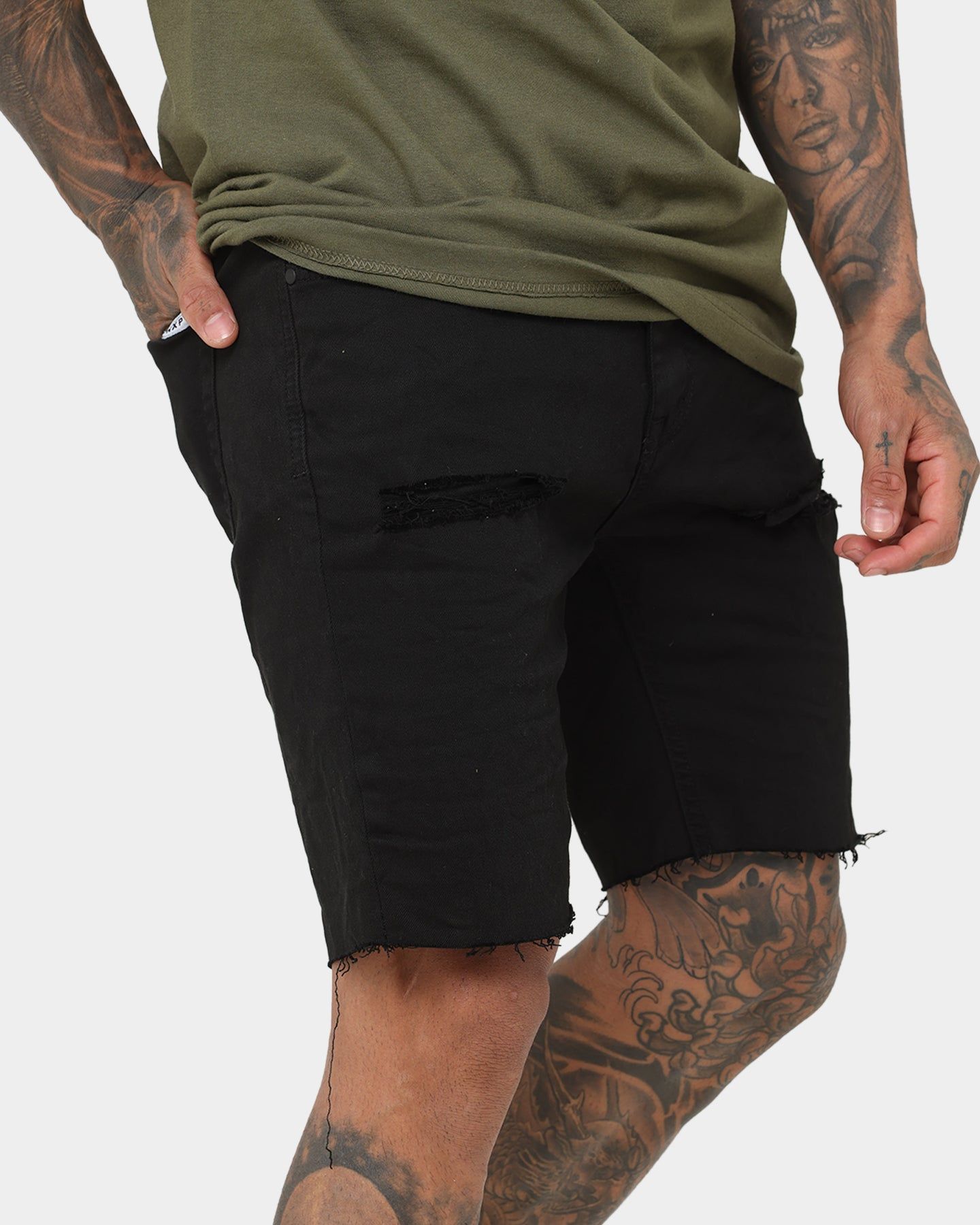 Nena and Pasadena Rawlins Denim Shorts Destroyed Jet Black sold by Culture Kings product image thumbnail 3