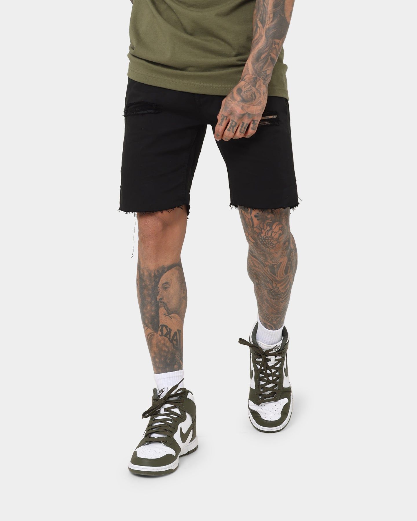 Nena and Pasadena Rawlins Denim Shorts Destroyed Jet Black sold by Culture Kings