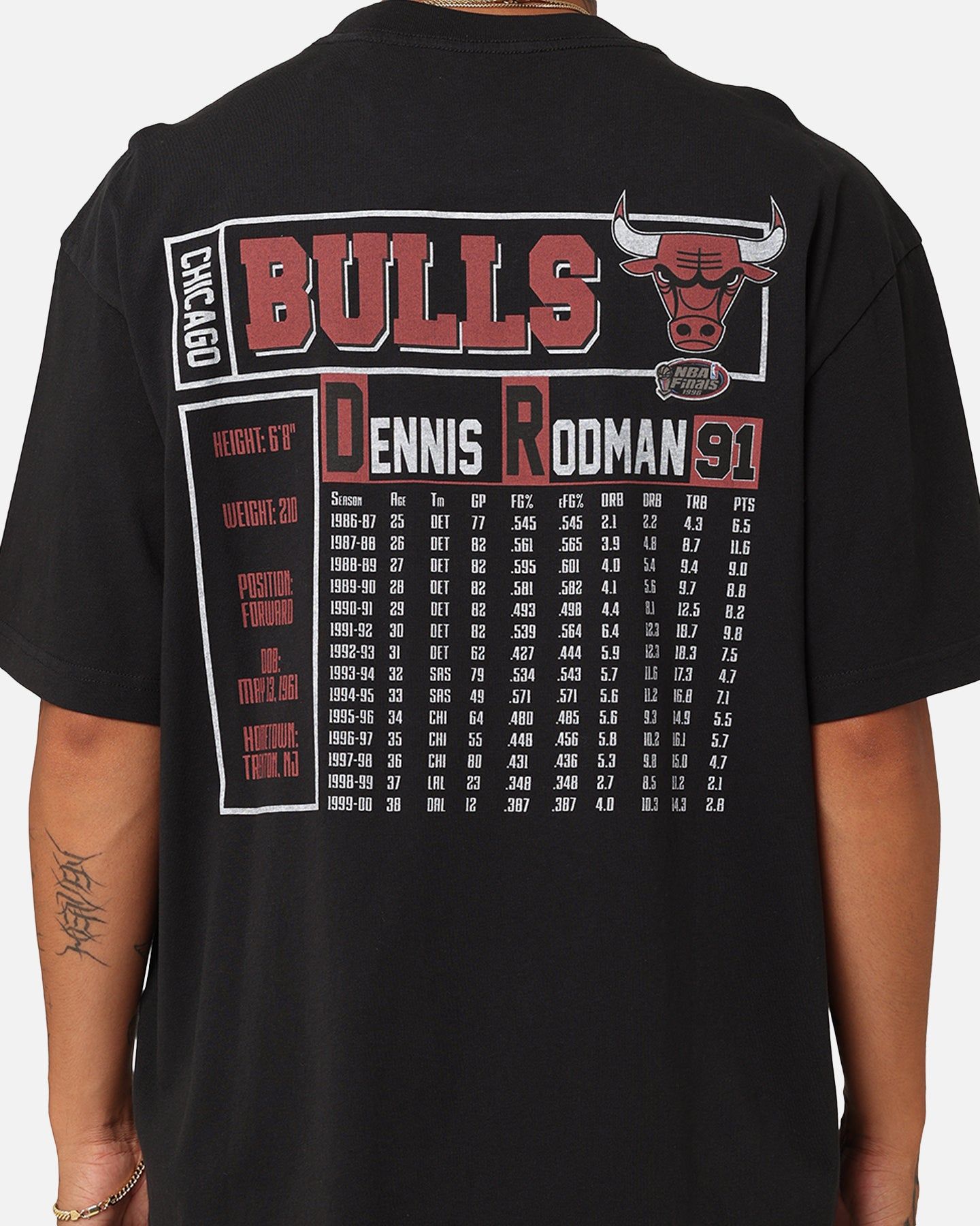 Mitchell & Ness Chicago Bulls Dennis Rodman Player & Stats T-Shirt Black sold by Culture Kings product image thumbnail 5