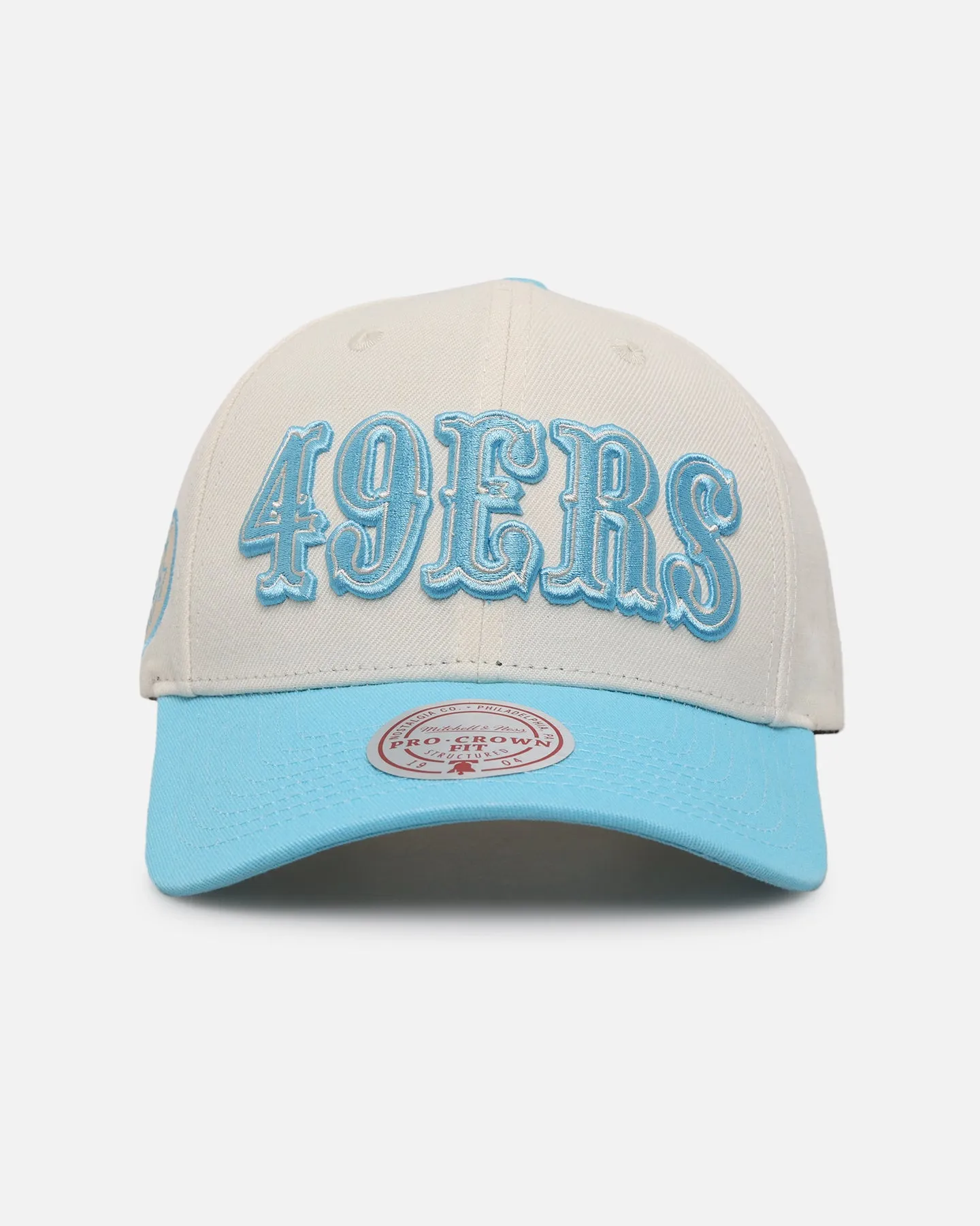 Mitchell & Ness San Francisco 49ers 'Sky Blue' Pro Crown Snapback White Cream/Blue sold by Culture Kings