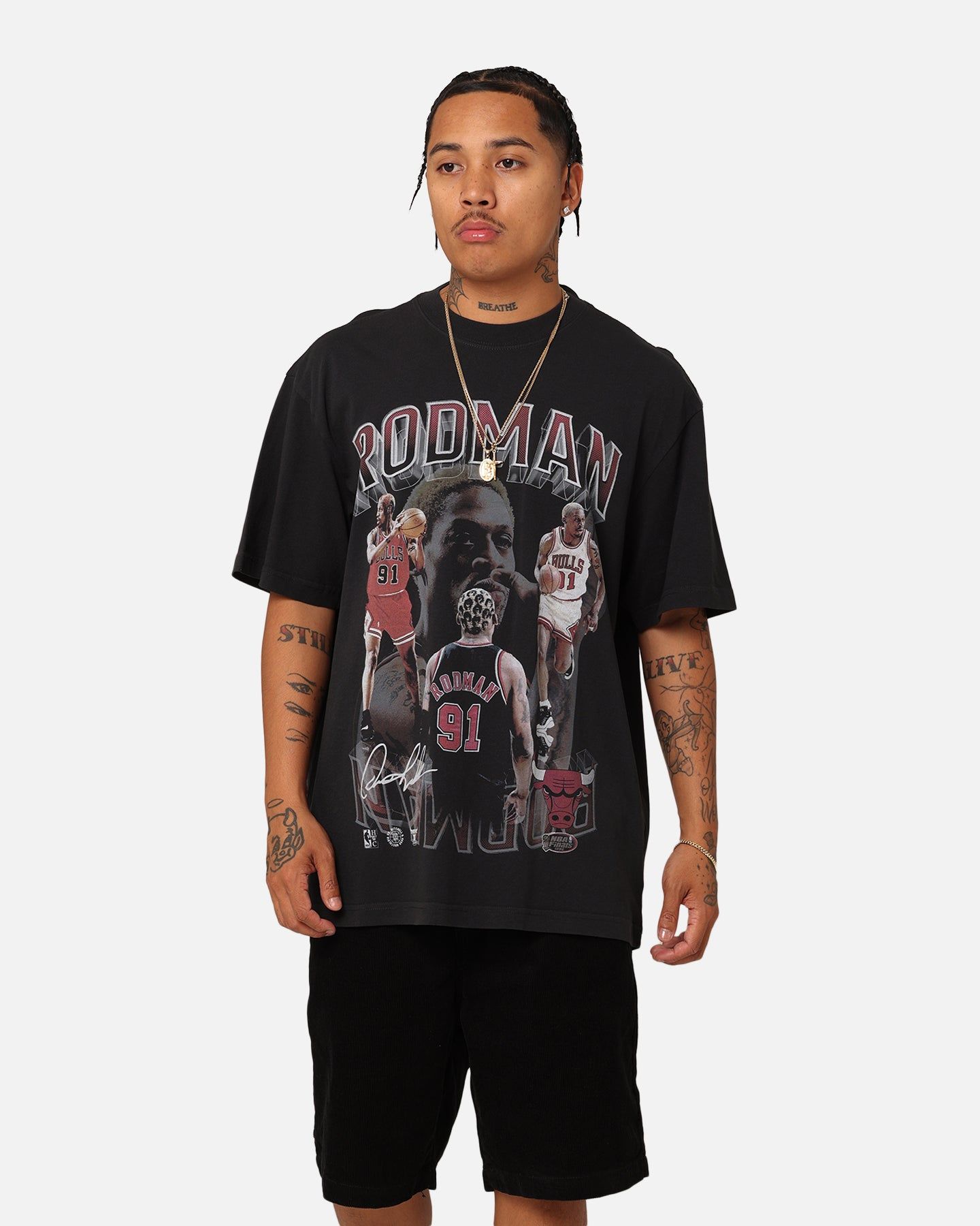 Mitchell & Ness Chicago Bulls Dennis Rodman Player & Stats T-Shirt Black sold by Culture Kings