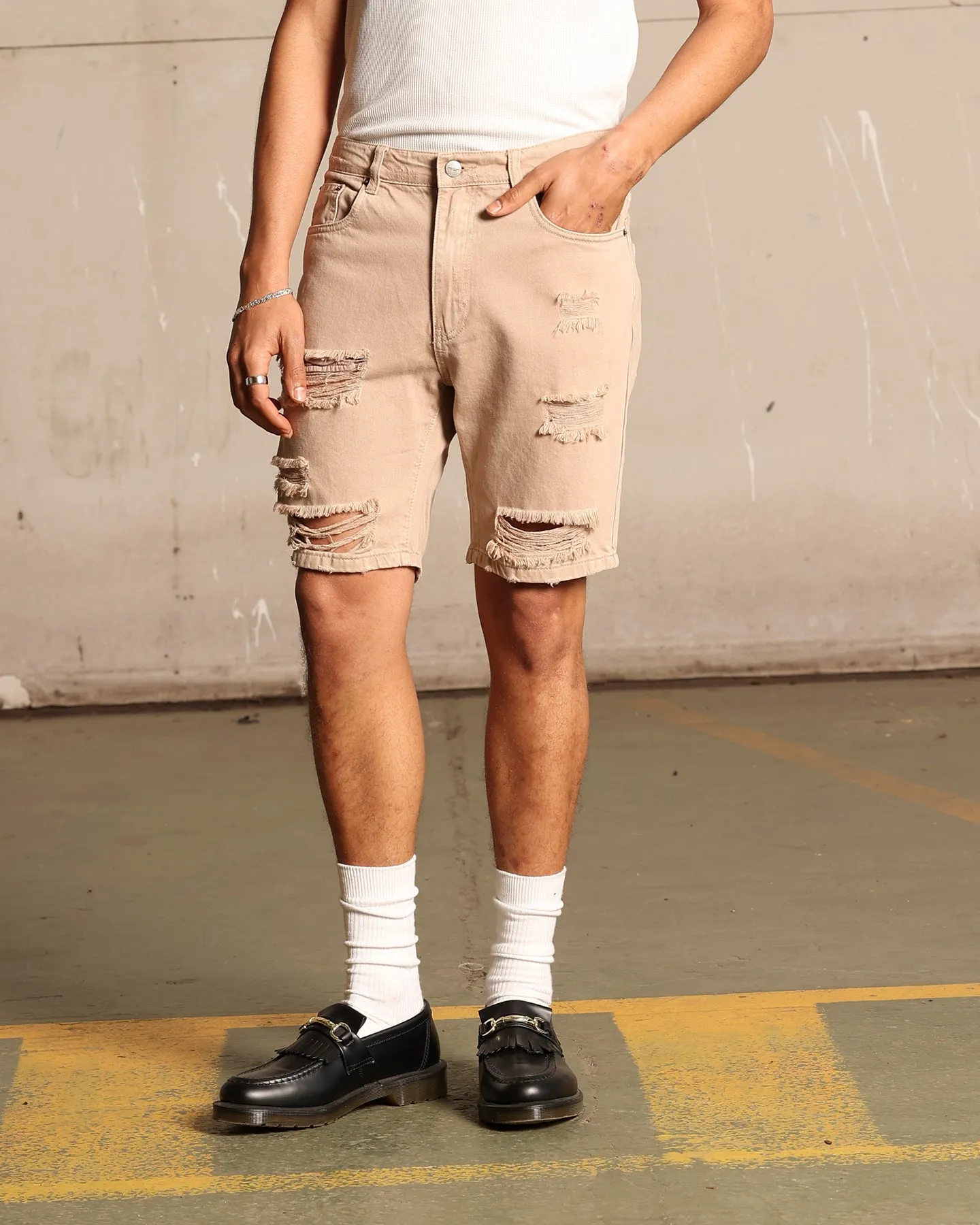 Saint Morta Destroyer Distressed Shorts Bone sold by Culture Kings