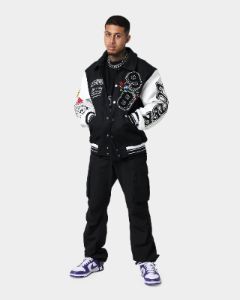 Loiter Flaws Varsity Jacket Black/White sold by Culture Kings