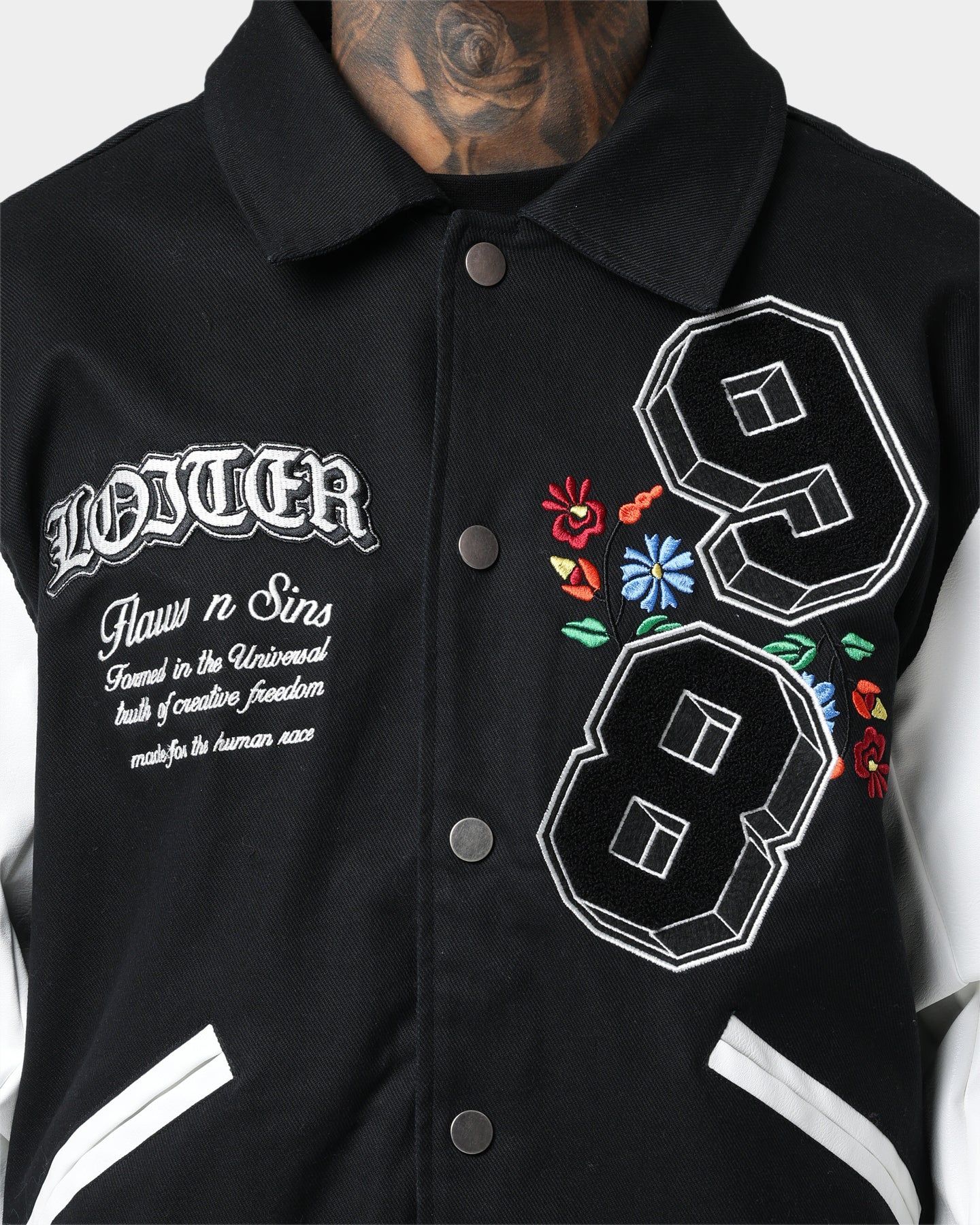 Loiter Flaws Varsity Jacket Black/White sold by Culture Kings product image thumbnail 3