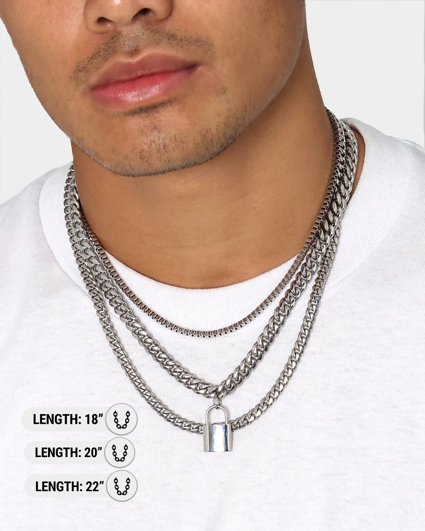 Loiter Padlock Triple Chains Necklace Pack Silver sold by Culture Kings product image thumbnail 4