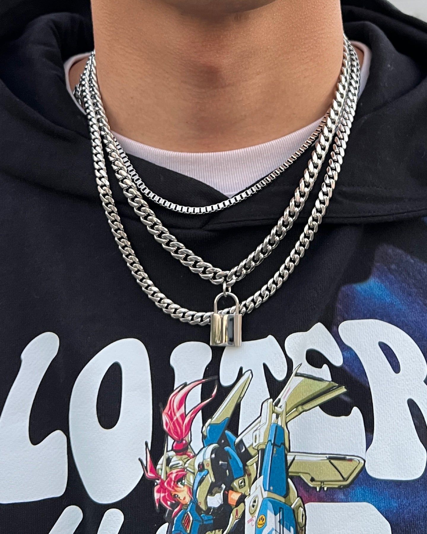 Loiter Padlock Triple Chains Necklace Pack Silver sold by Culture Kings product image thumbnail 2