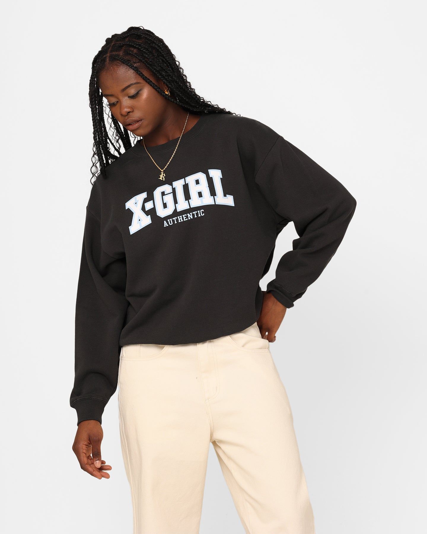 X-Girl Women's College Logo Sweat Crewneck Charcoal sold by Culture Kings