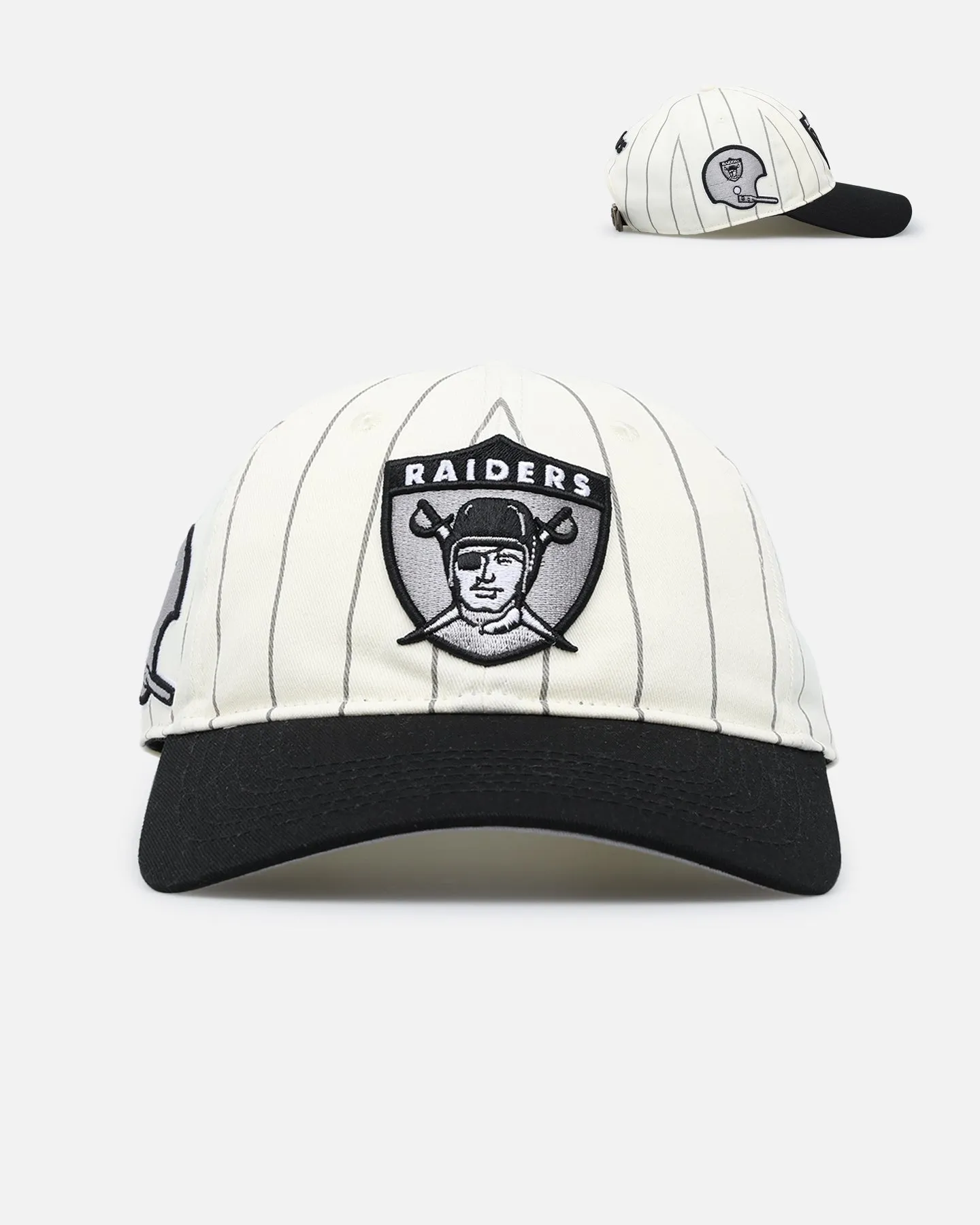 Pro Standard Las Vegas Raiders Pinstripe Classic Dad Hat Strapback Eggshell/Yellow sold by Culture Kings