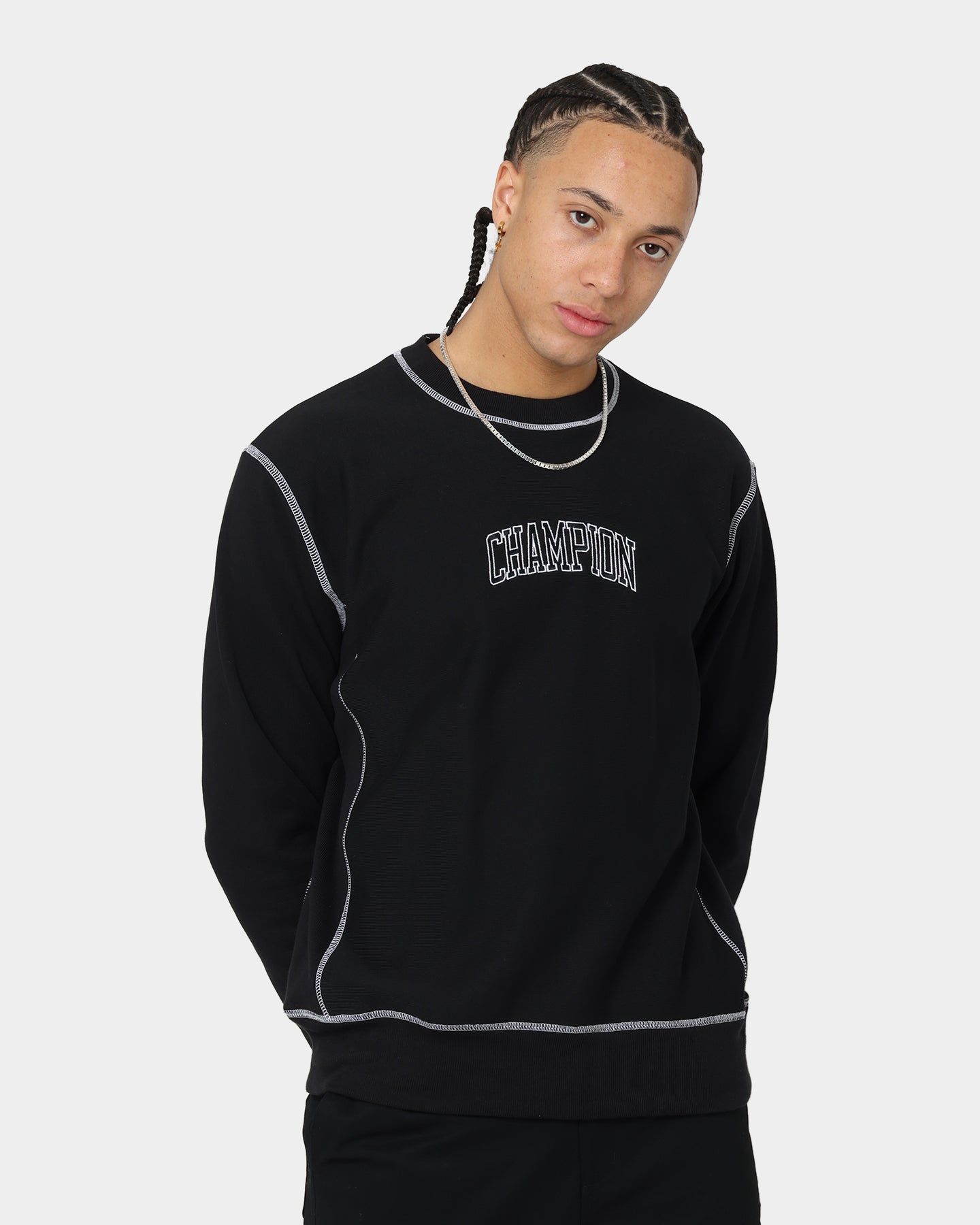 Champion Reverse Weave Contrast Stitch Crewneck Black sold by Culture Kings