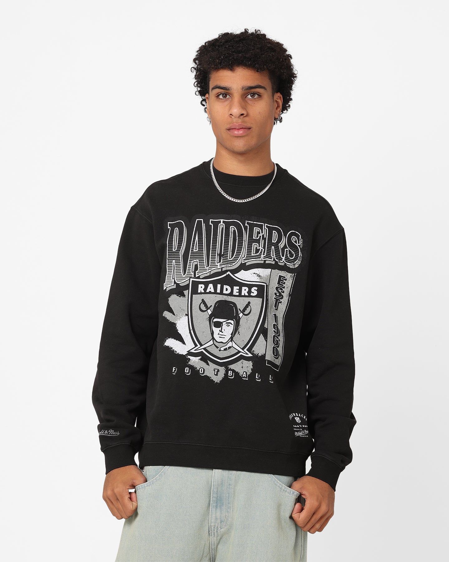 Mitchell & Ness Oakland Raiders Paintbrush Crewneck Faded Black sold by Culture Kings