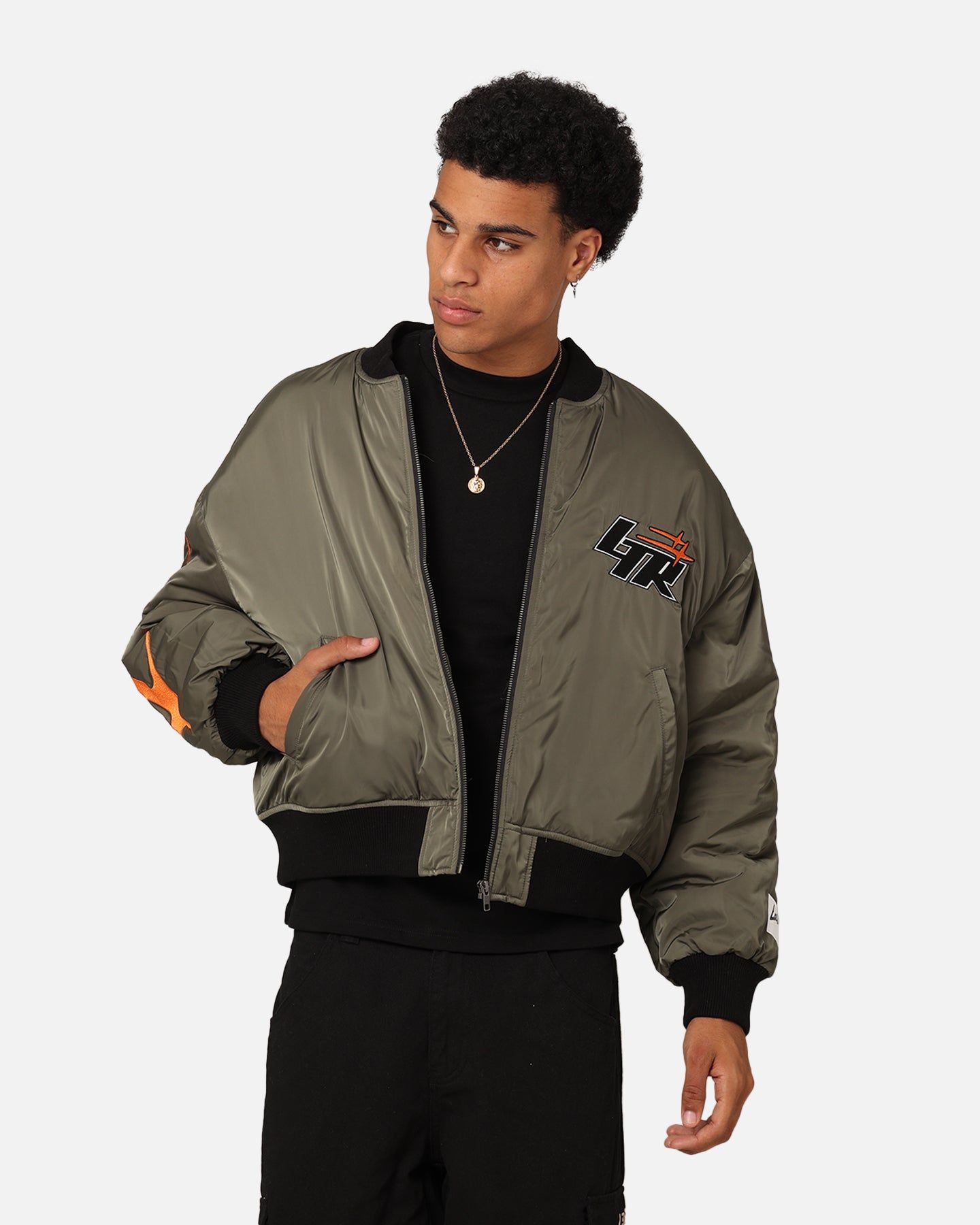 Loiter Shadow Cropped Bomber Jacket Khaki sold by Culture Kings product image thumbnail 2