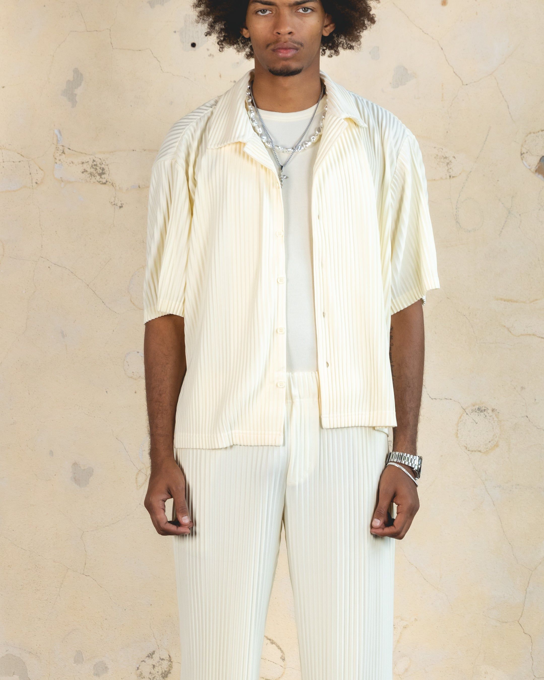 404 Harbour Plisse Button Up Shirt Ecru sold by Culture Kings product image thumbnail 2