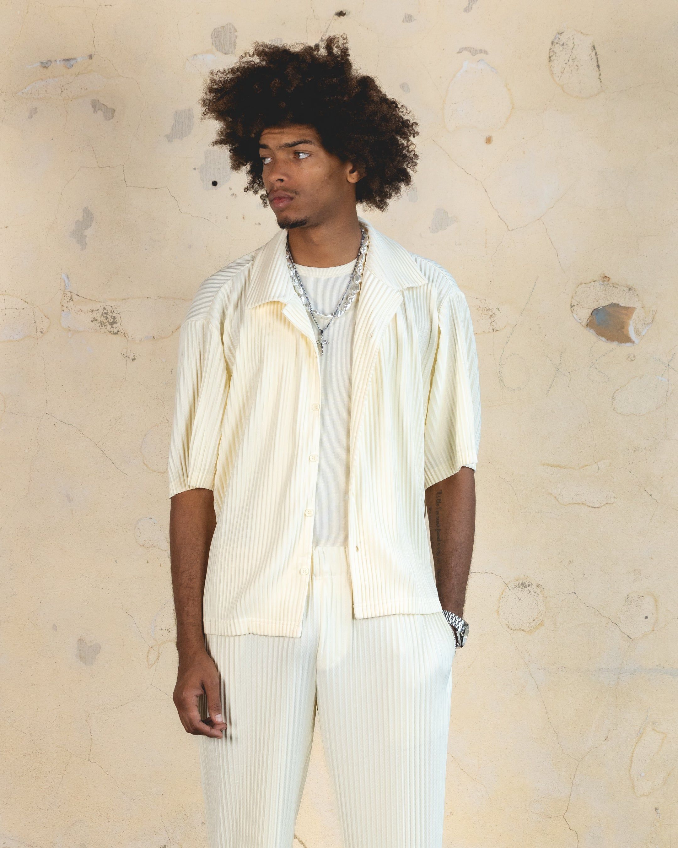 404 Harbour Plisse Button Up Shirt Ecru sold by Culture Kings