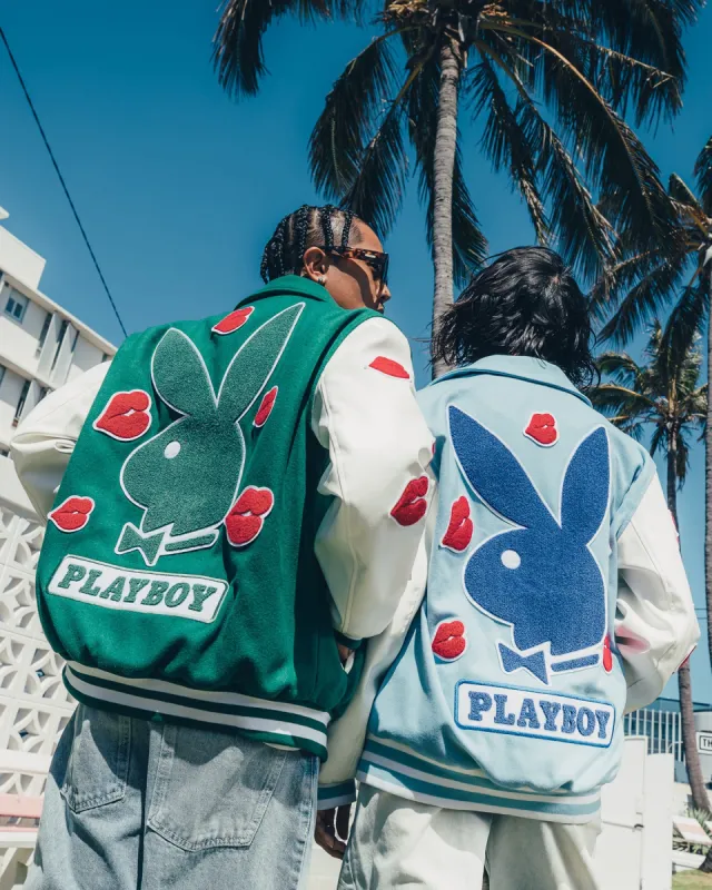 Playboy By CK Team Varsity Jacket Blue/Off White sold by Culture Kings