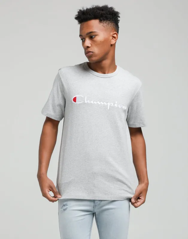 Champion Heritage Script Tee Oxford Heather sold by Culture Kings