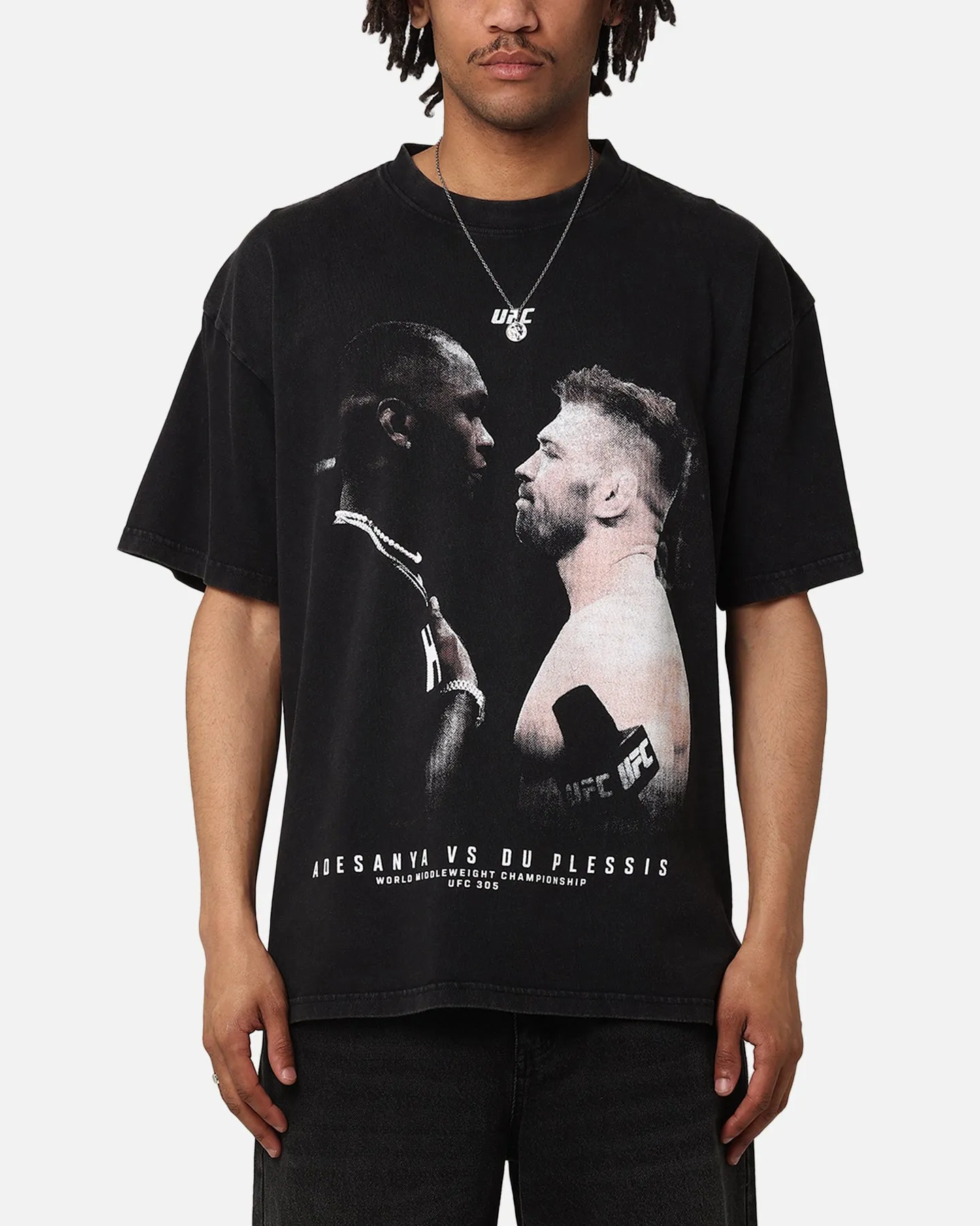 UFC By Culture Kings Israel Adesanya Vs Dricus du Plessis Vintage T-Shirt Black Acidwash sold by Culture Kings