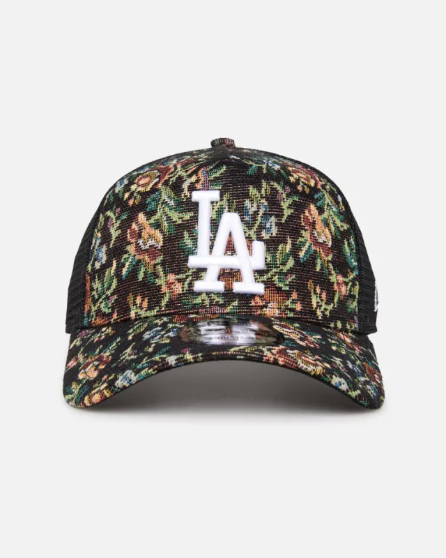 New Era Los Angeles Dodgers 'Black Floral Tapestry' 9FORTY A-Frame Trucker Snapback Tapestry sold by Culture Kings