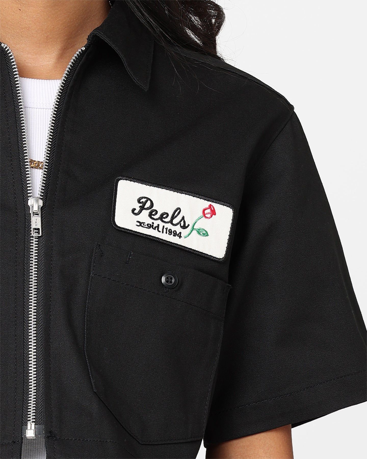 X-Girl Women's Peels Zip Up Cropped T-Shirt Black sold by Culture Kings product image thumbnail 3