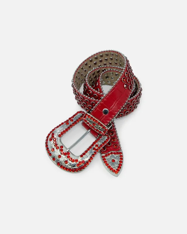 MNML All Over Rhinestone Studded Belt Red sold by Culture Kings
