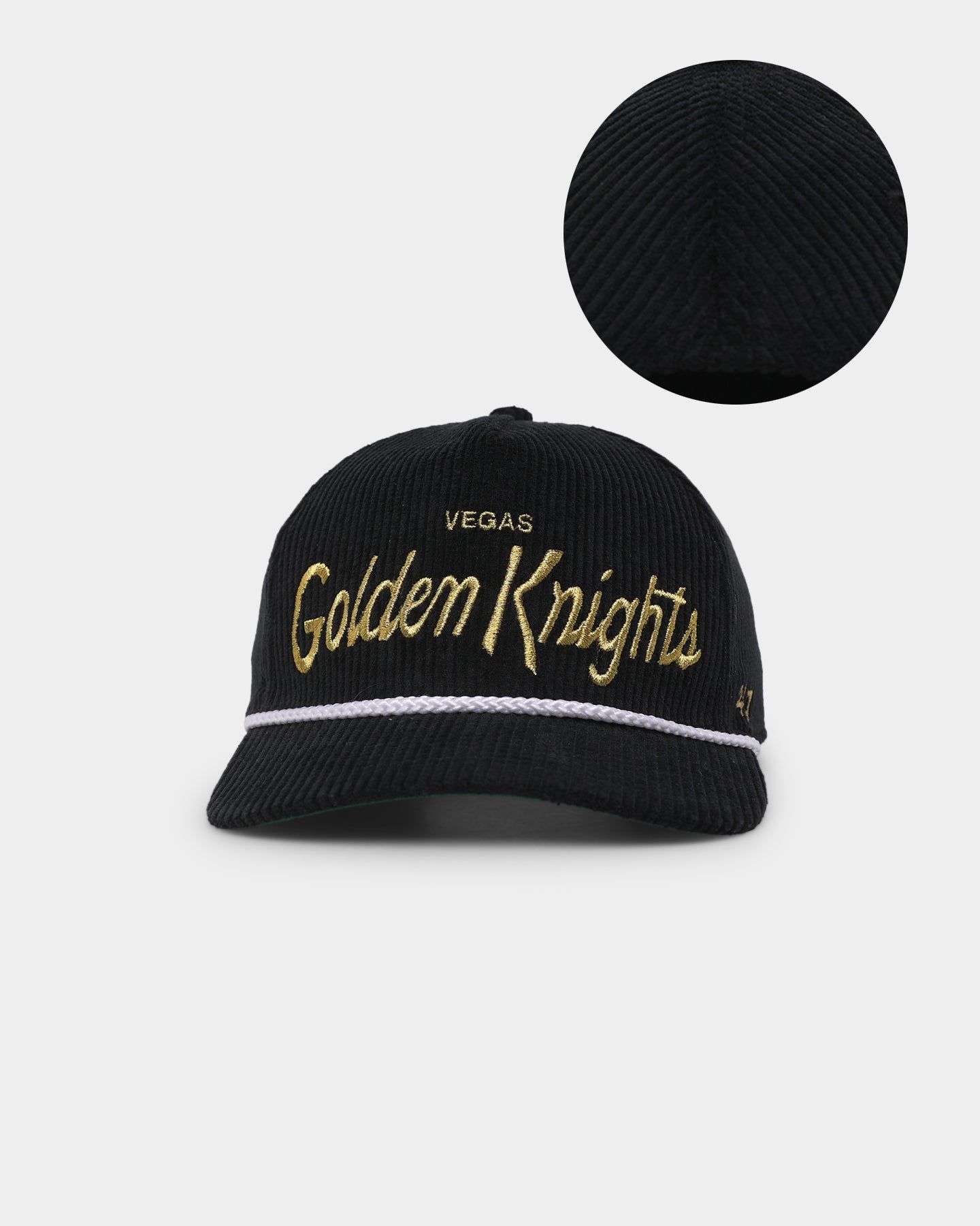 47 Brand Vegas Golden Knights 'NHL Corduroy Team Script' Corduroy Crossrope 47 Hitch Snapback Black sold by Culture Kings