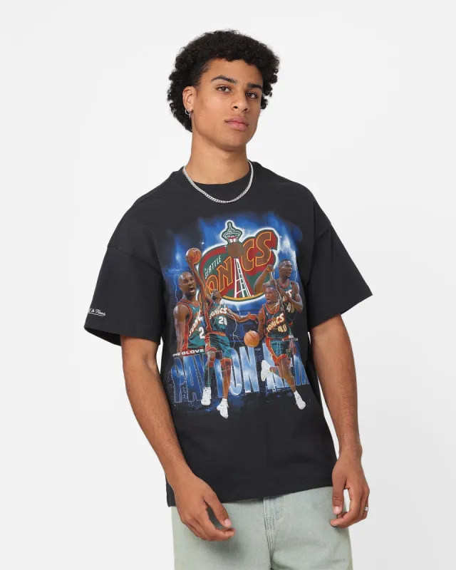 Mitchell & Ness Seattle SuperSonics Gary Payton and Shawn Kemp Strike T-Shirt Faded Black sold by Culture Kings